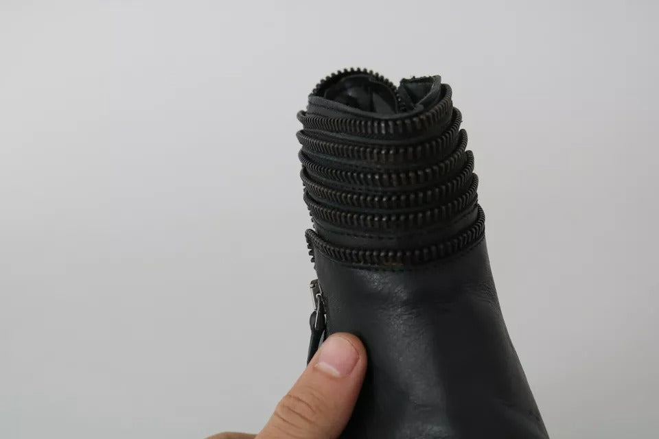 Bottes de cheville en cuir noir avec fermeture éclair