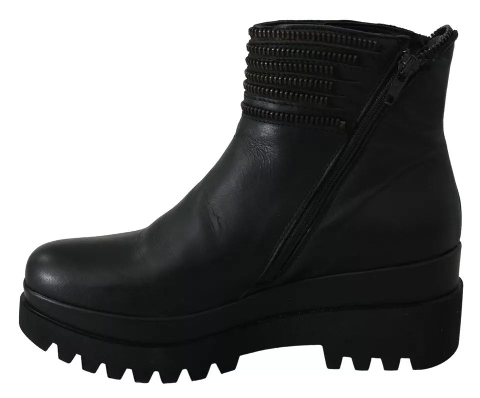 Bottes de cheville en cuir noir avec fermeture éclair