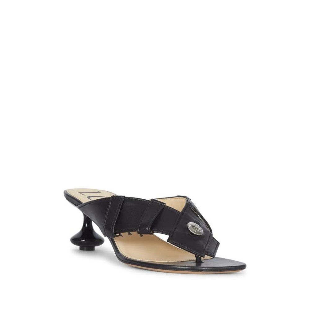 Black Lamb Leather Flat Sandals