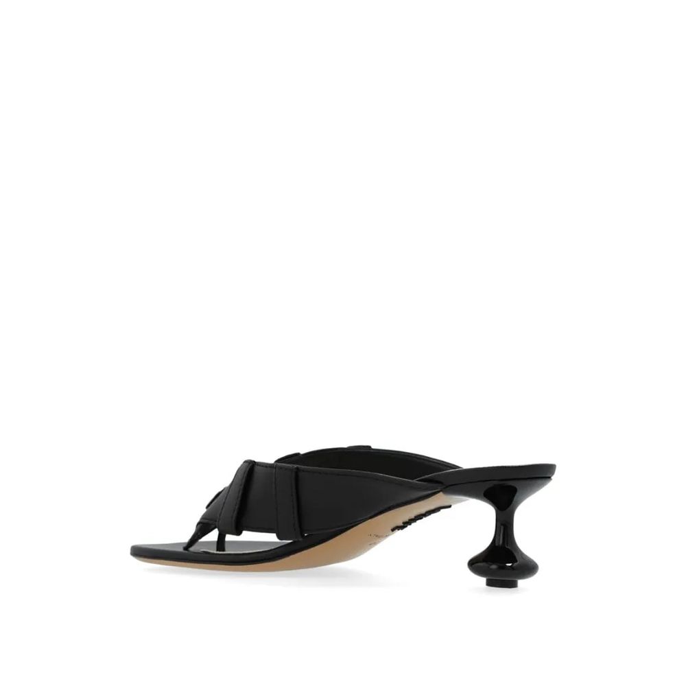 Black Lamb Leather Flat Sandals