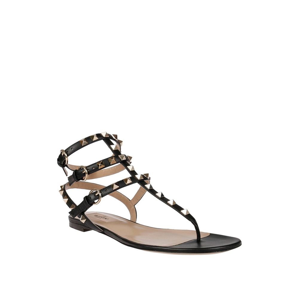 Black Calfskin Flat Sandals