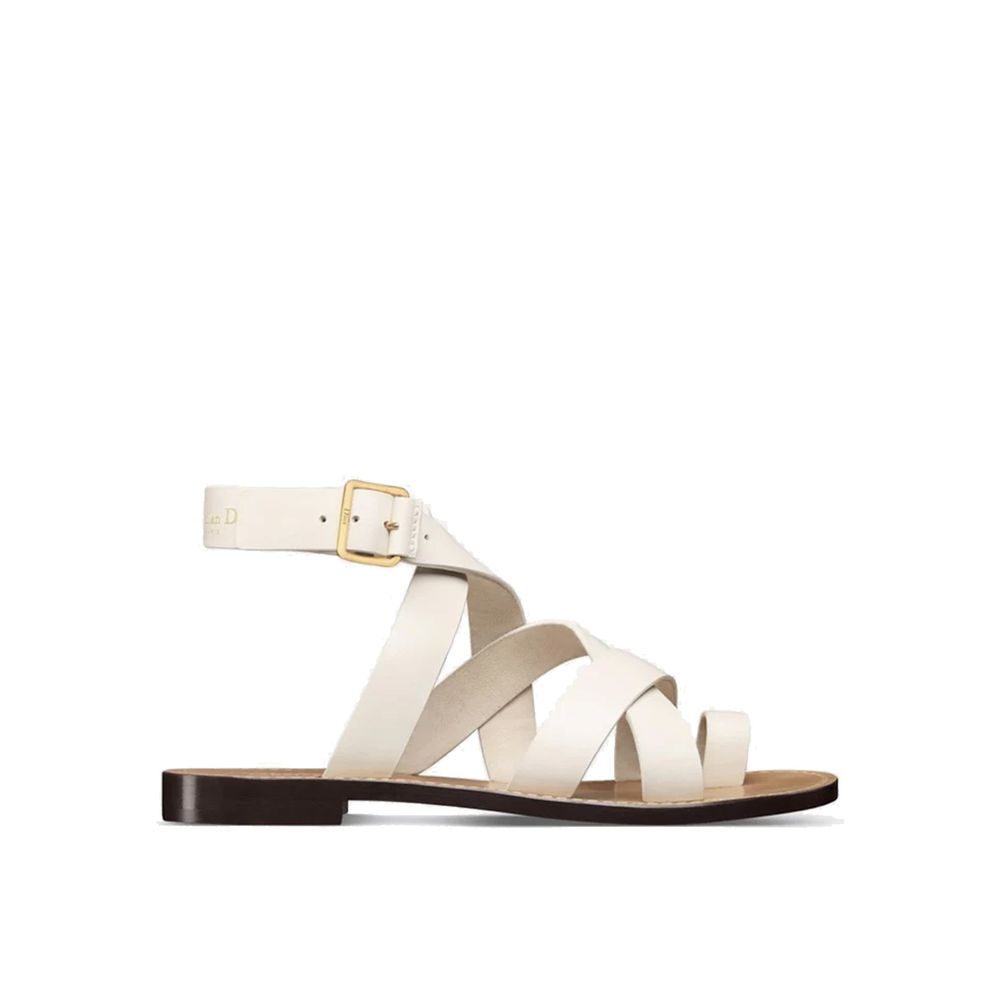 White Calfskin Flat Sandals