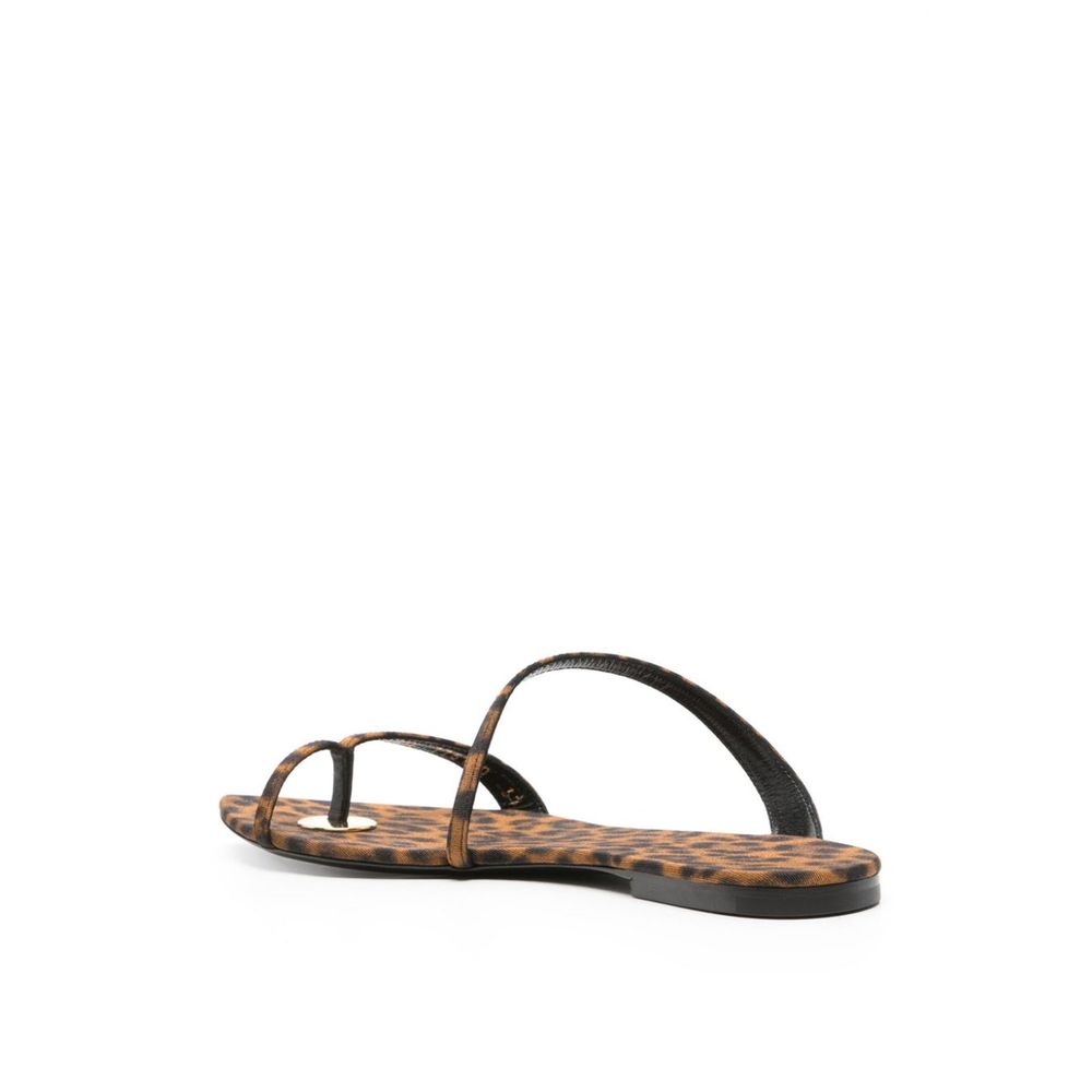 Brown Fabric Flat Sandals