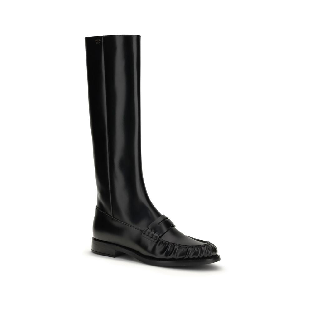 Black Calf Leather Bos Taurus Flat Boots