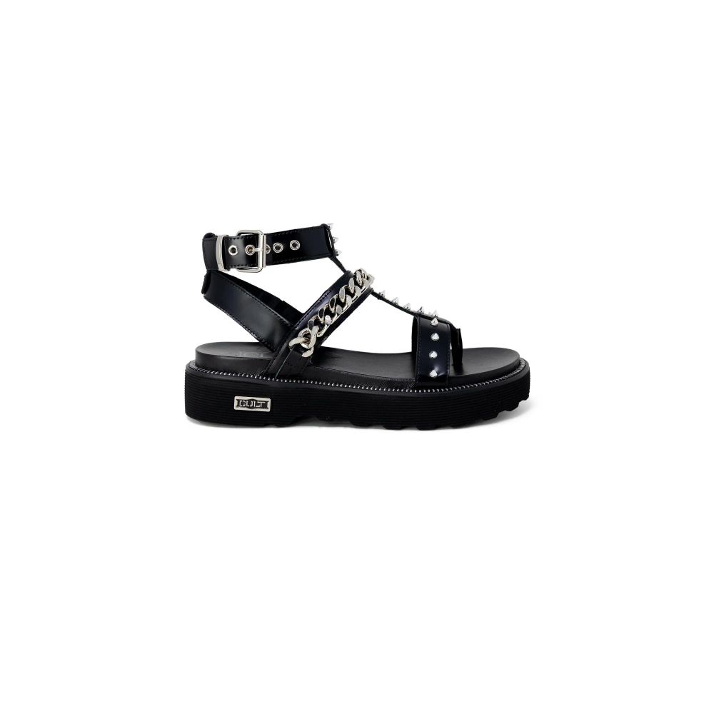 Black Leather Flat Sandals