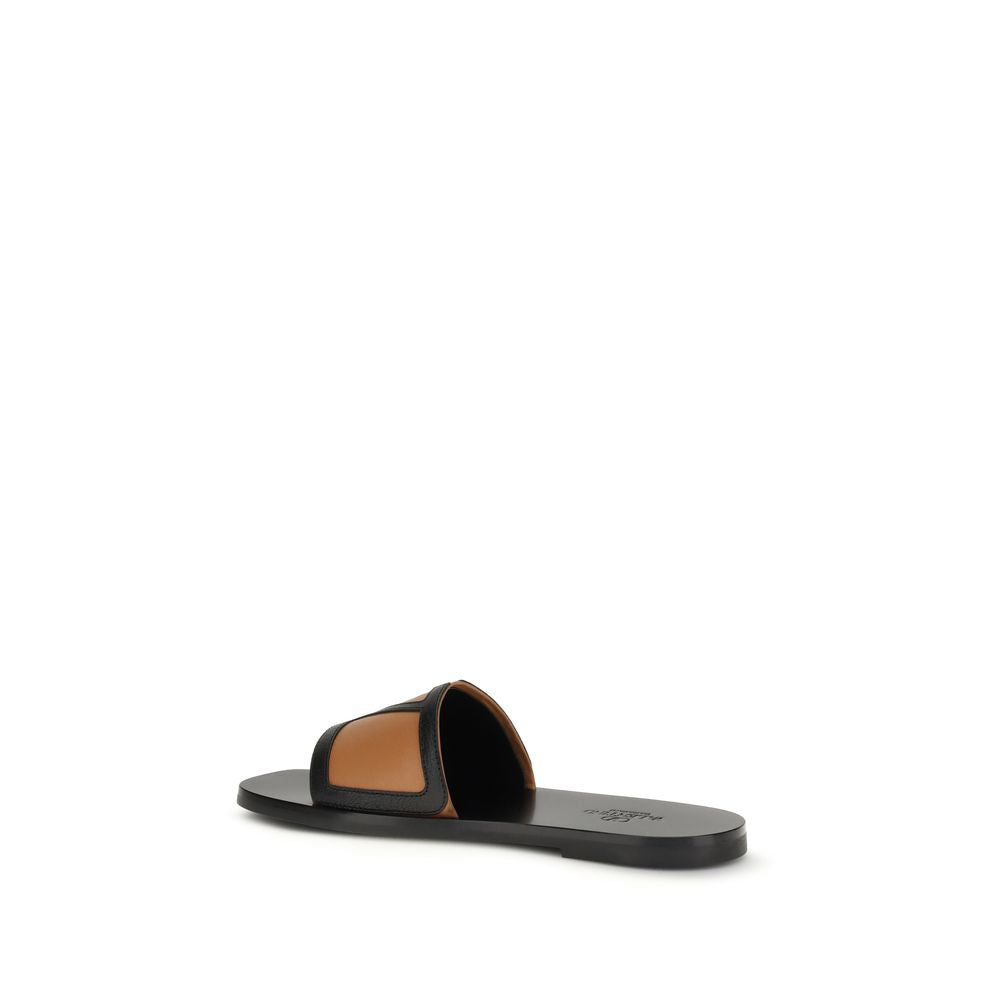Black Calf Leather Bos Taurus Flat Sandals