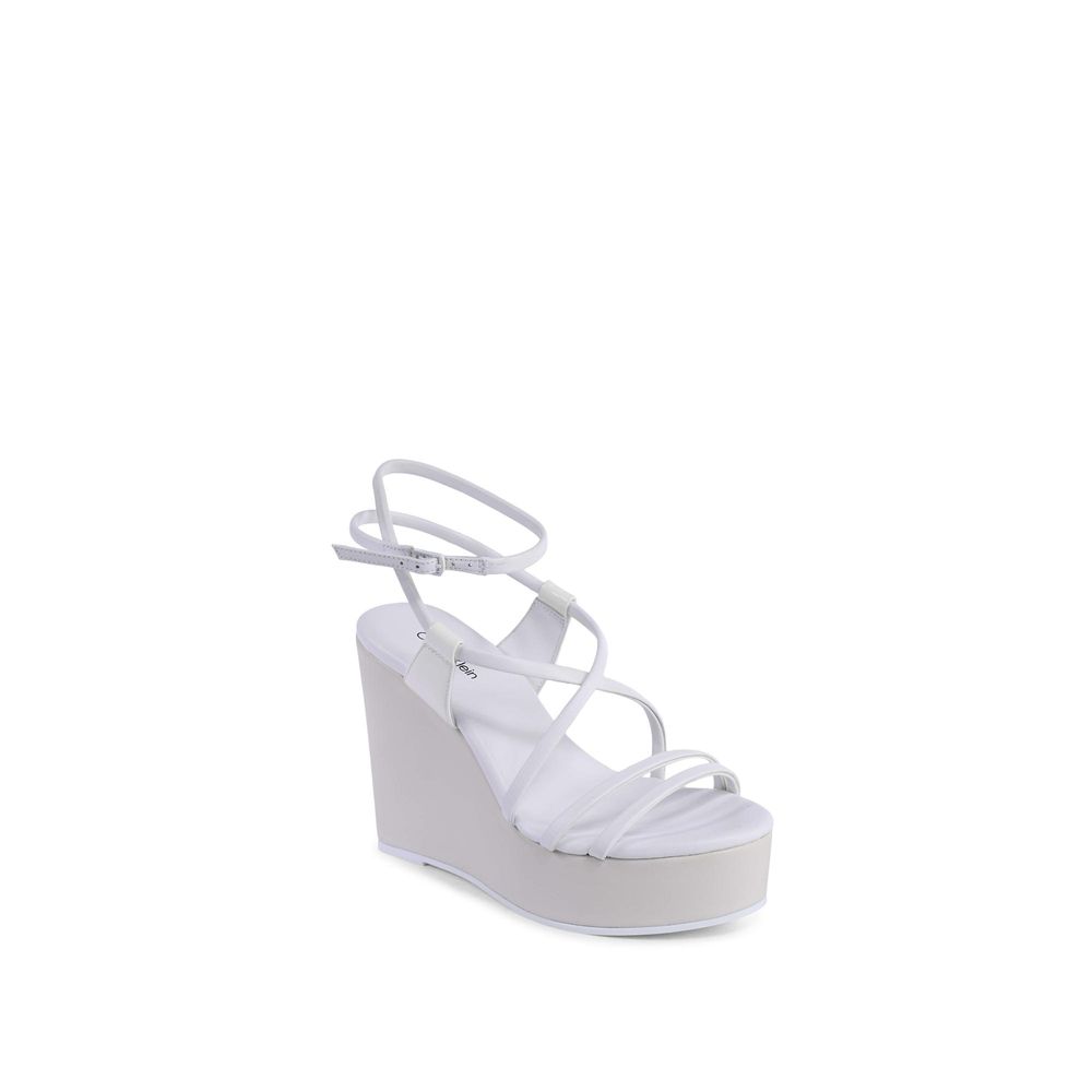 White Leather Wedge Sandals