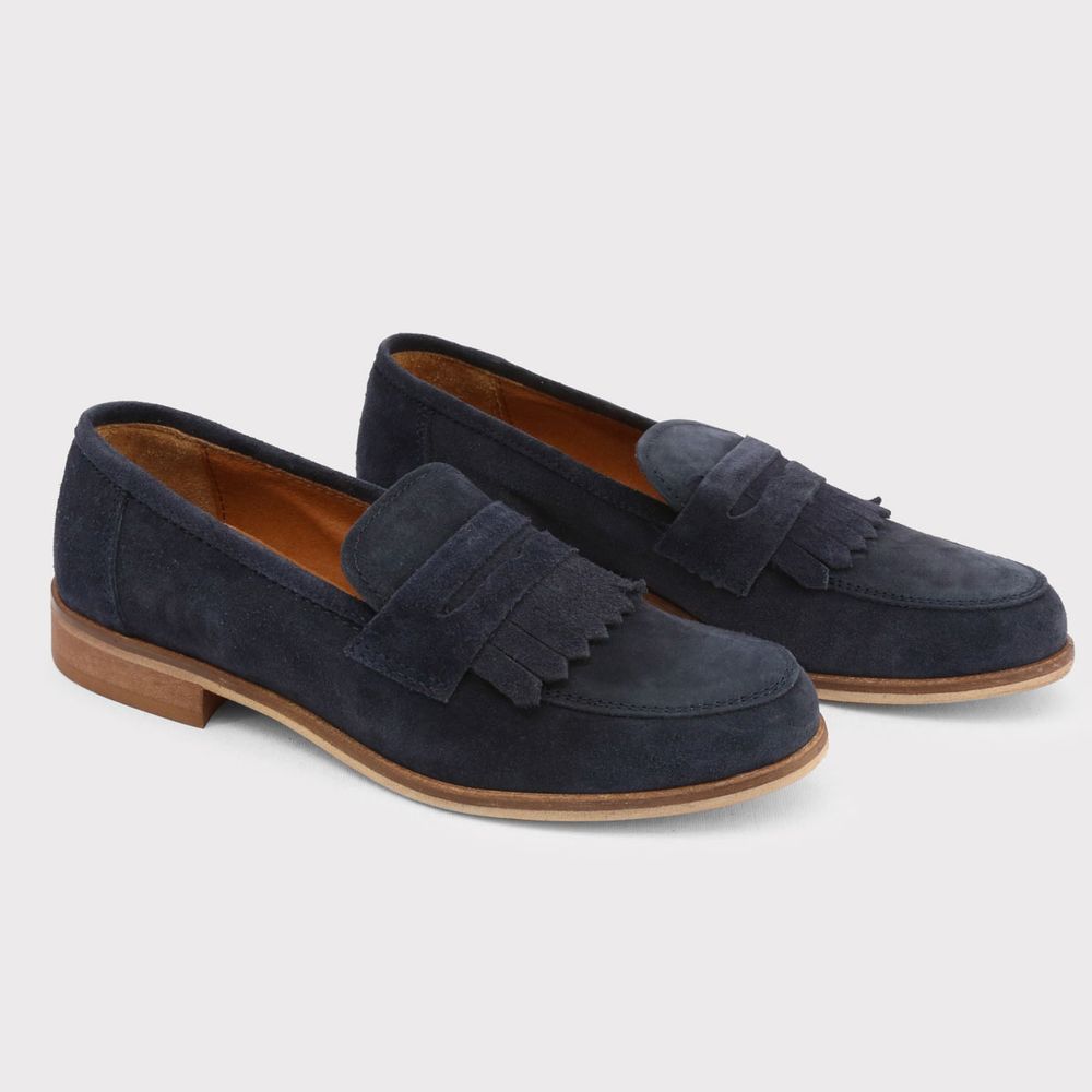 Blue Suede Leather Moccassin