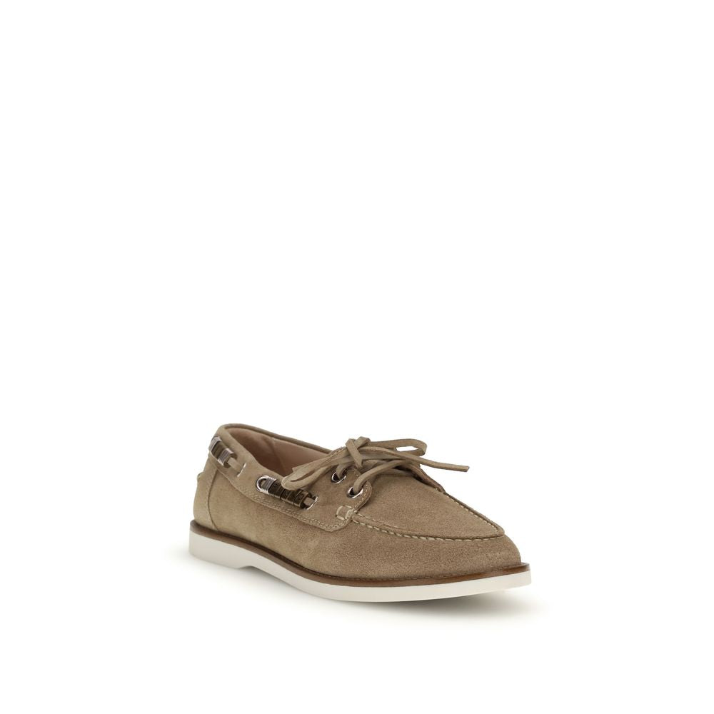 Beige Calf Leather Bos Taurus Slip-On Loafers