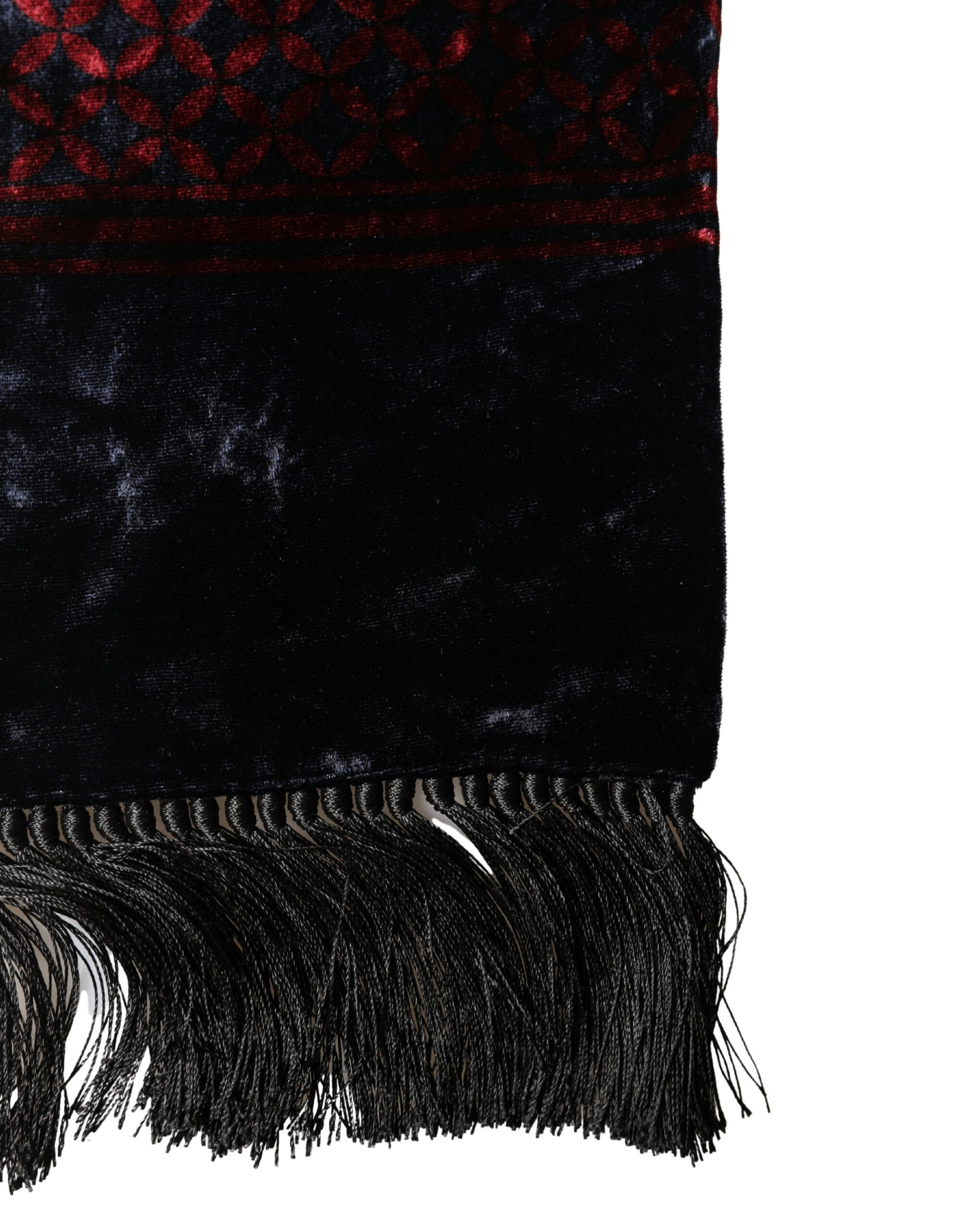 Black Red Rayon Geometric Pattern Fringe 140cm X 16cm  Scarf