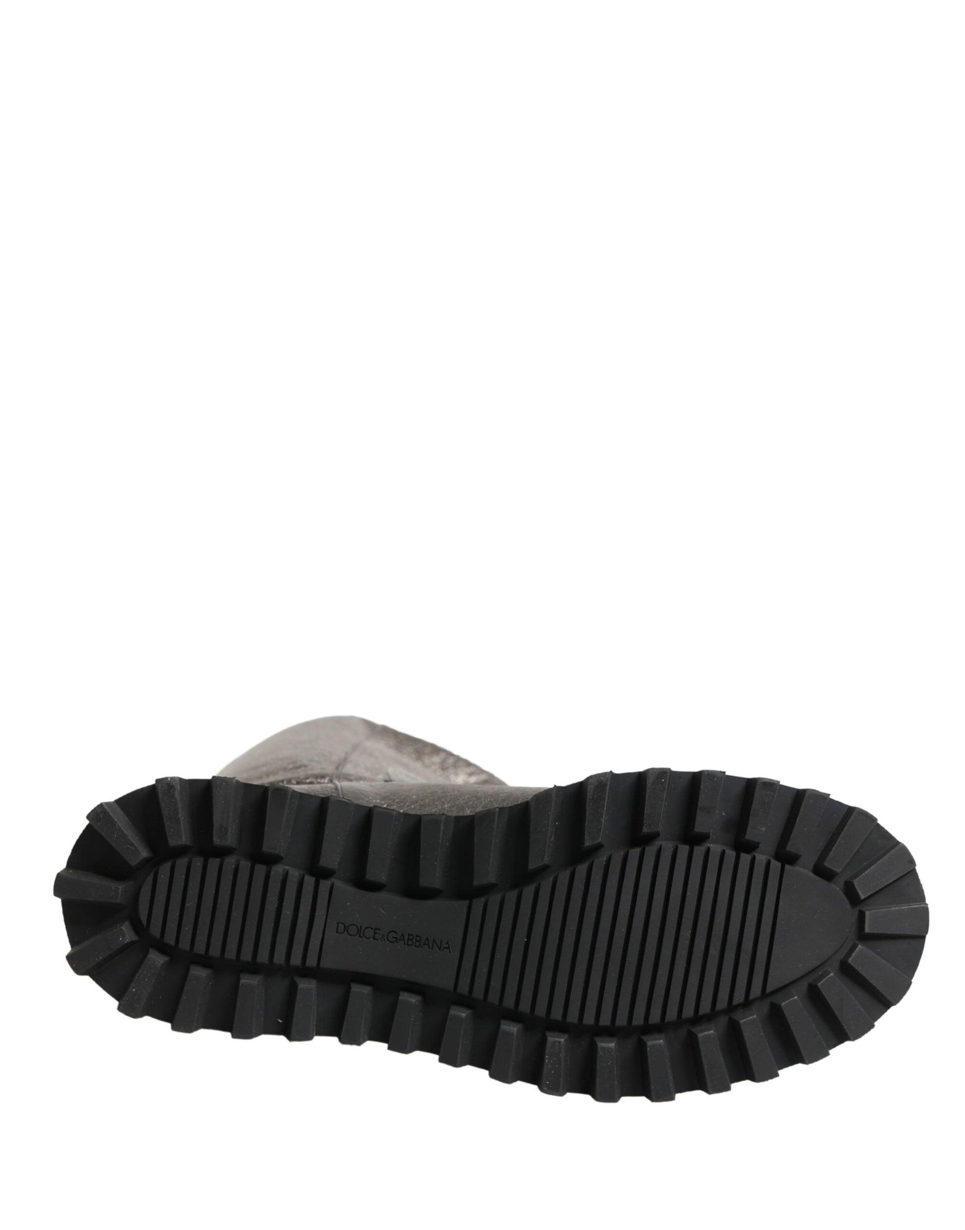 Metallic Silver Leather Mid Calf Boots Shoes