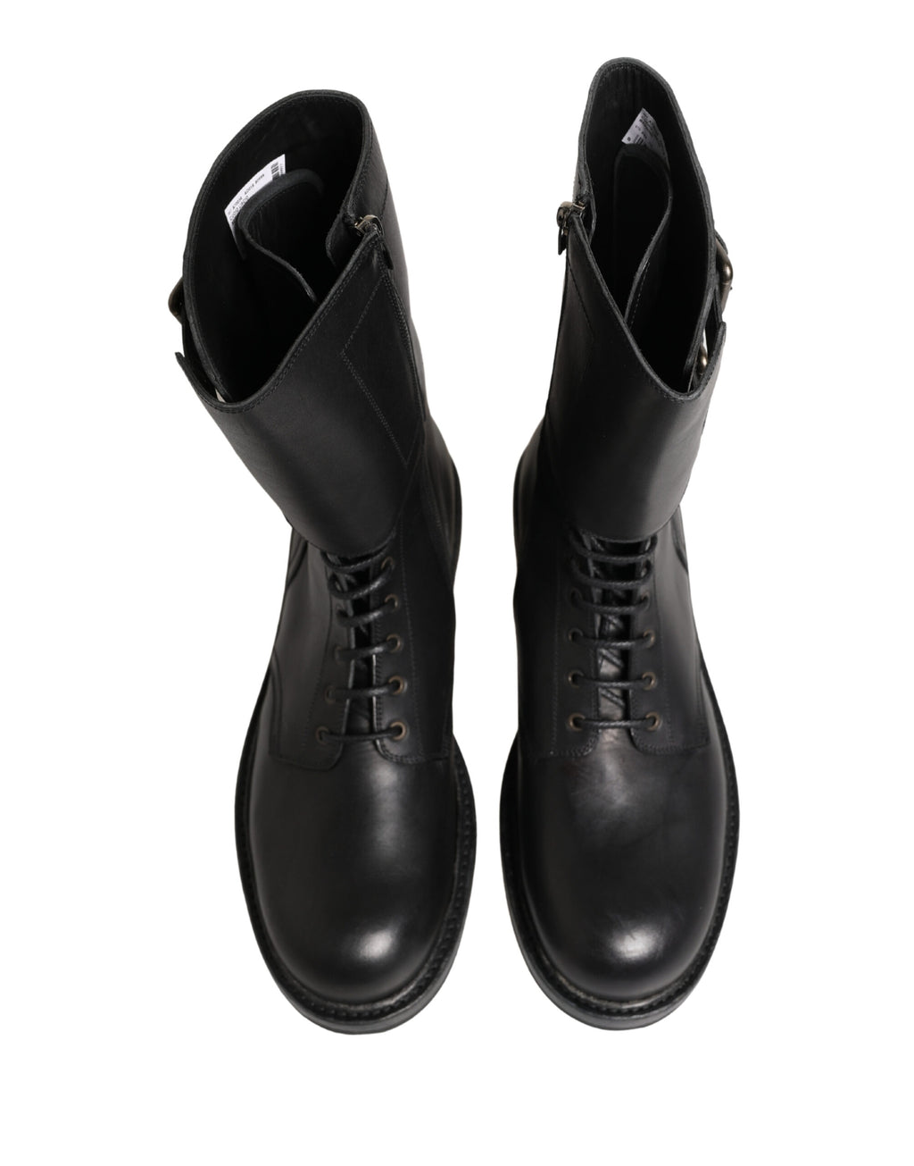 Black Leather Belted Buckle Combat Boots Shoes