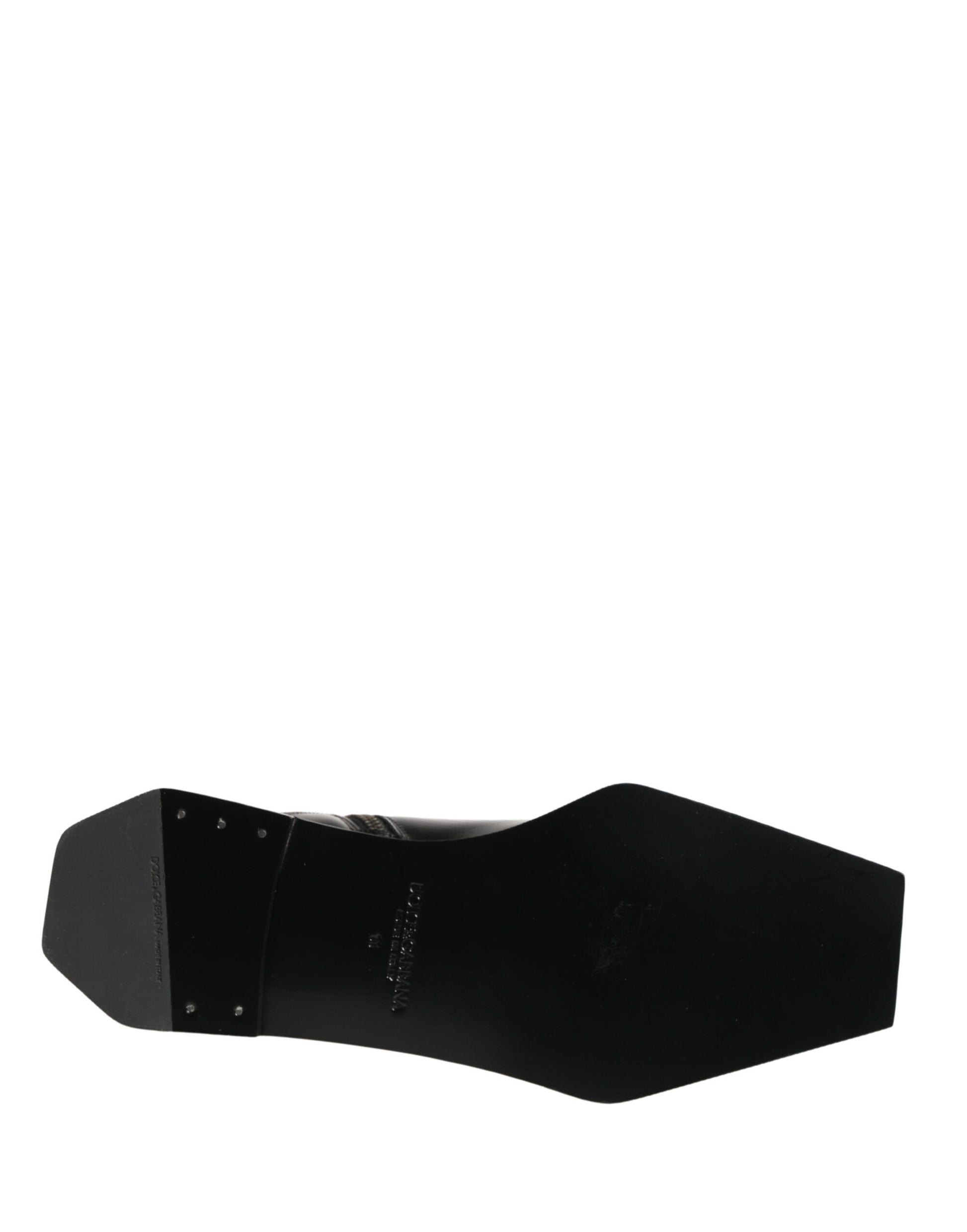 Black Leather Zip Closure Ankle Boots Shoes