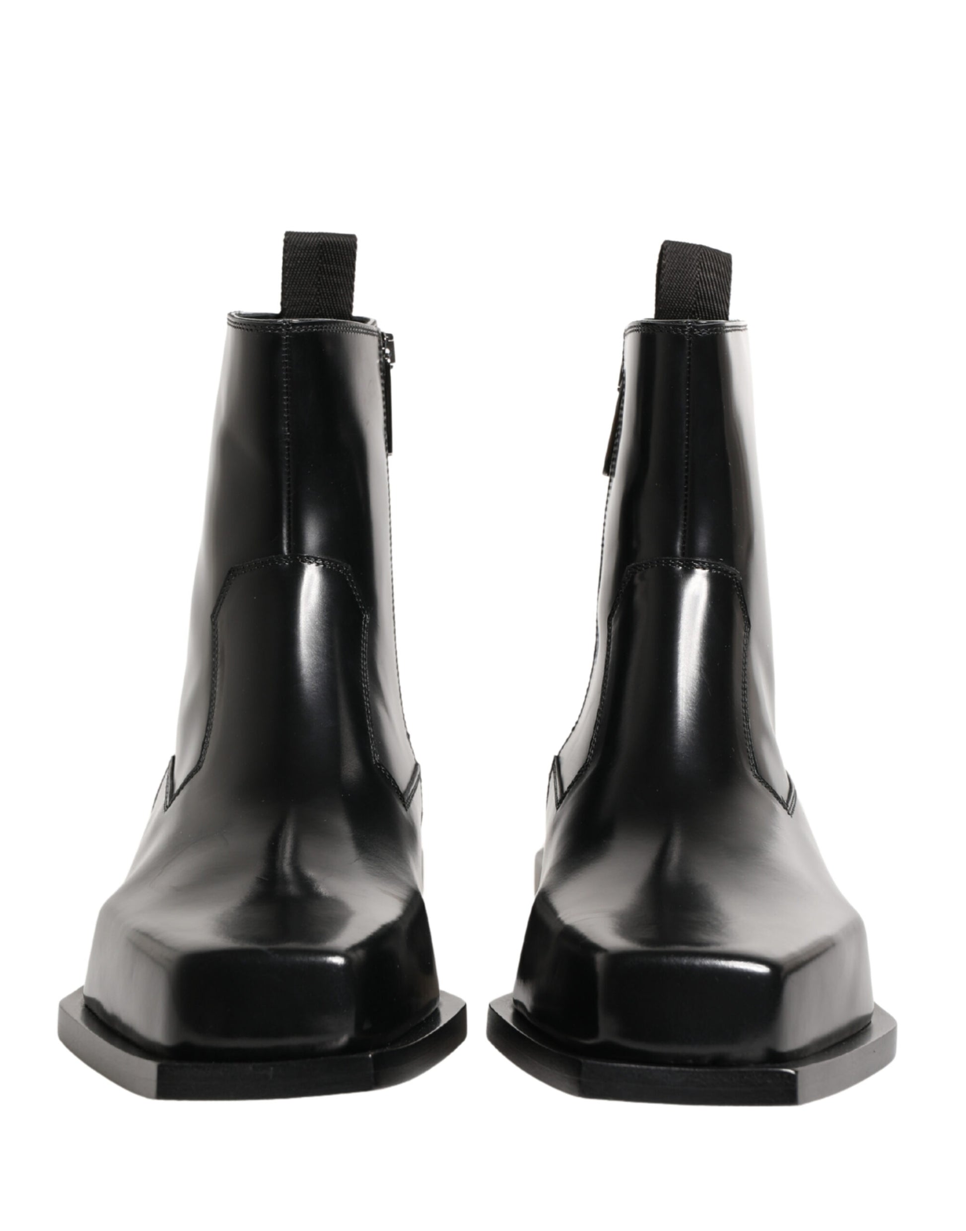 Black Leather Zip Closure Ankle Boots Shoes