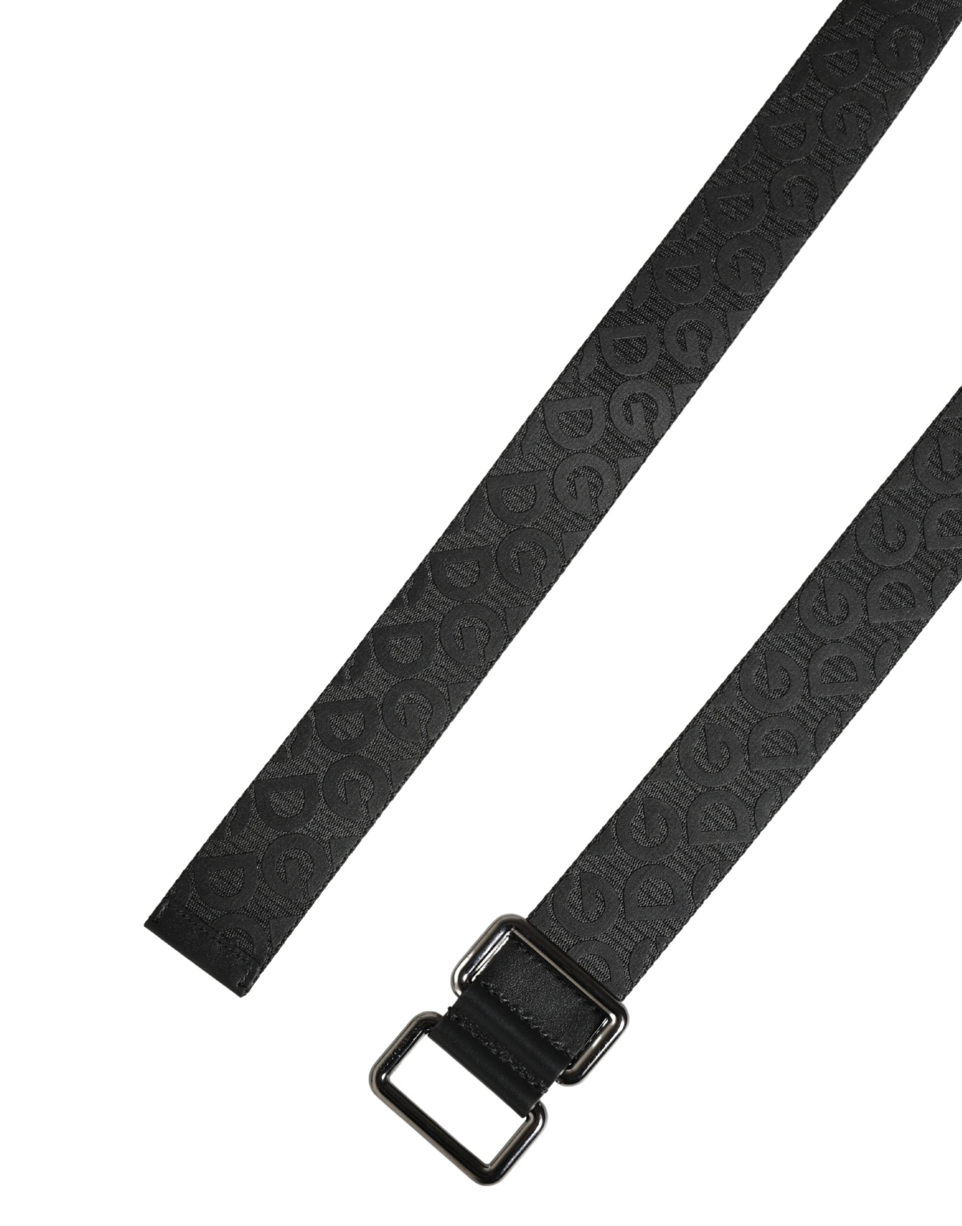 Black Logo Monogram Silver Metal Buckle Belt