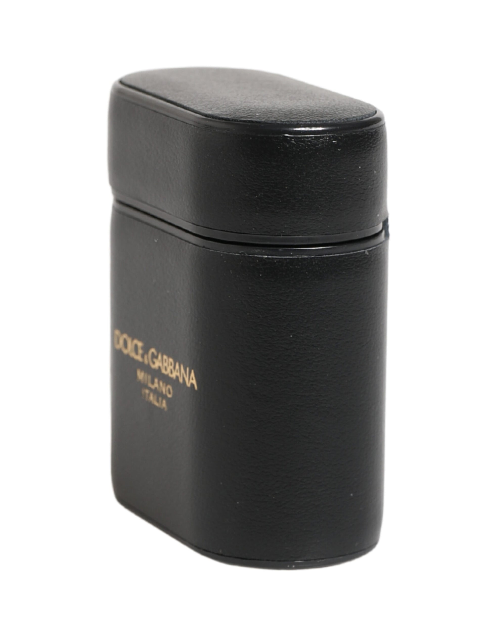 Black Calf Leather Logo Print Flip Holder Airpods Case