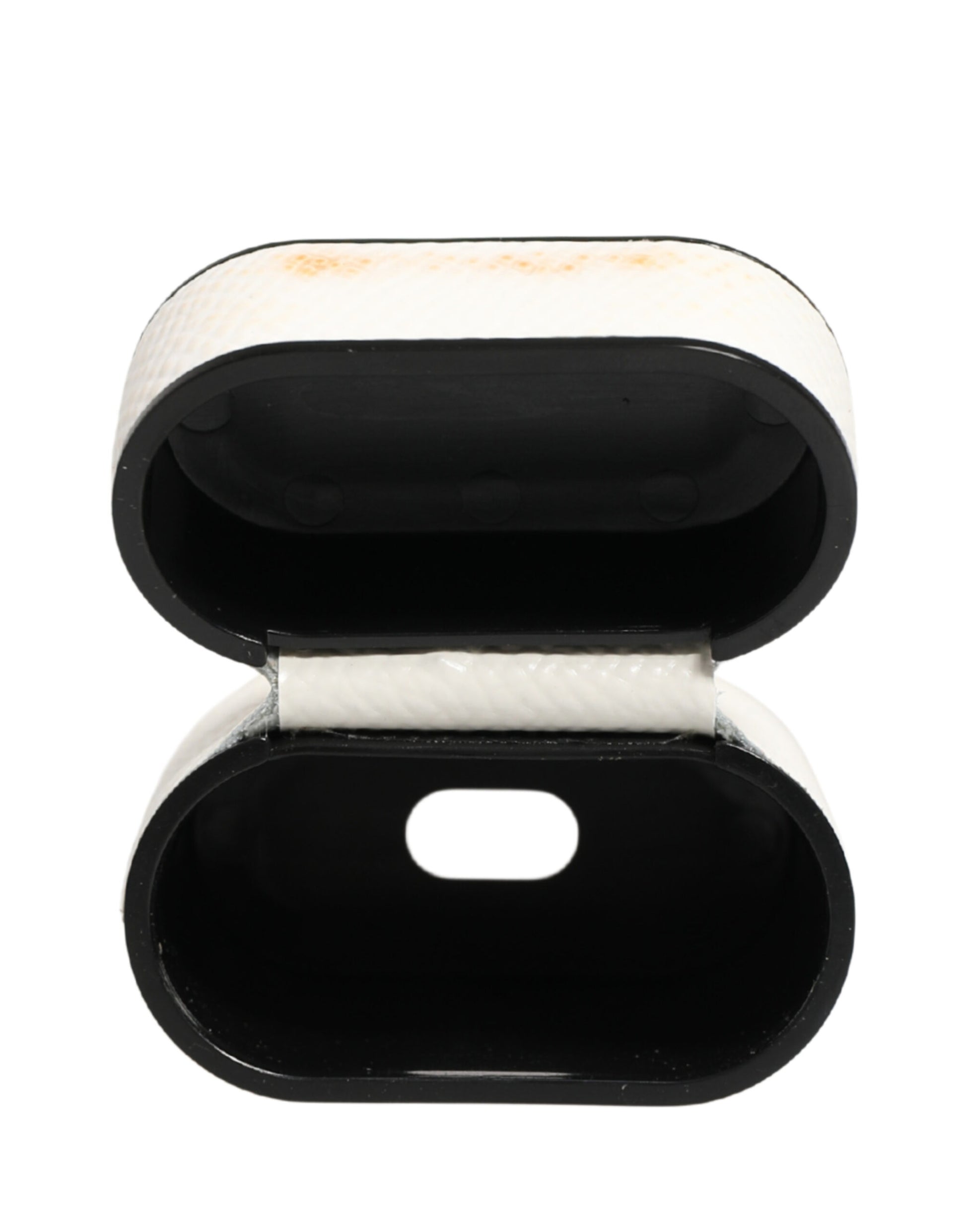 White Calf Leather Logo Flip Holder Strap Airpods Case