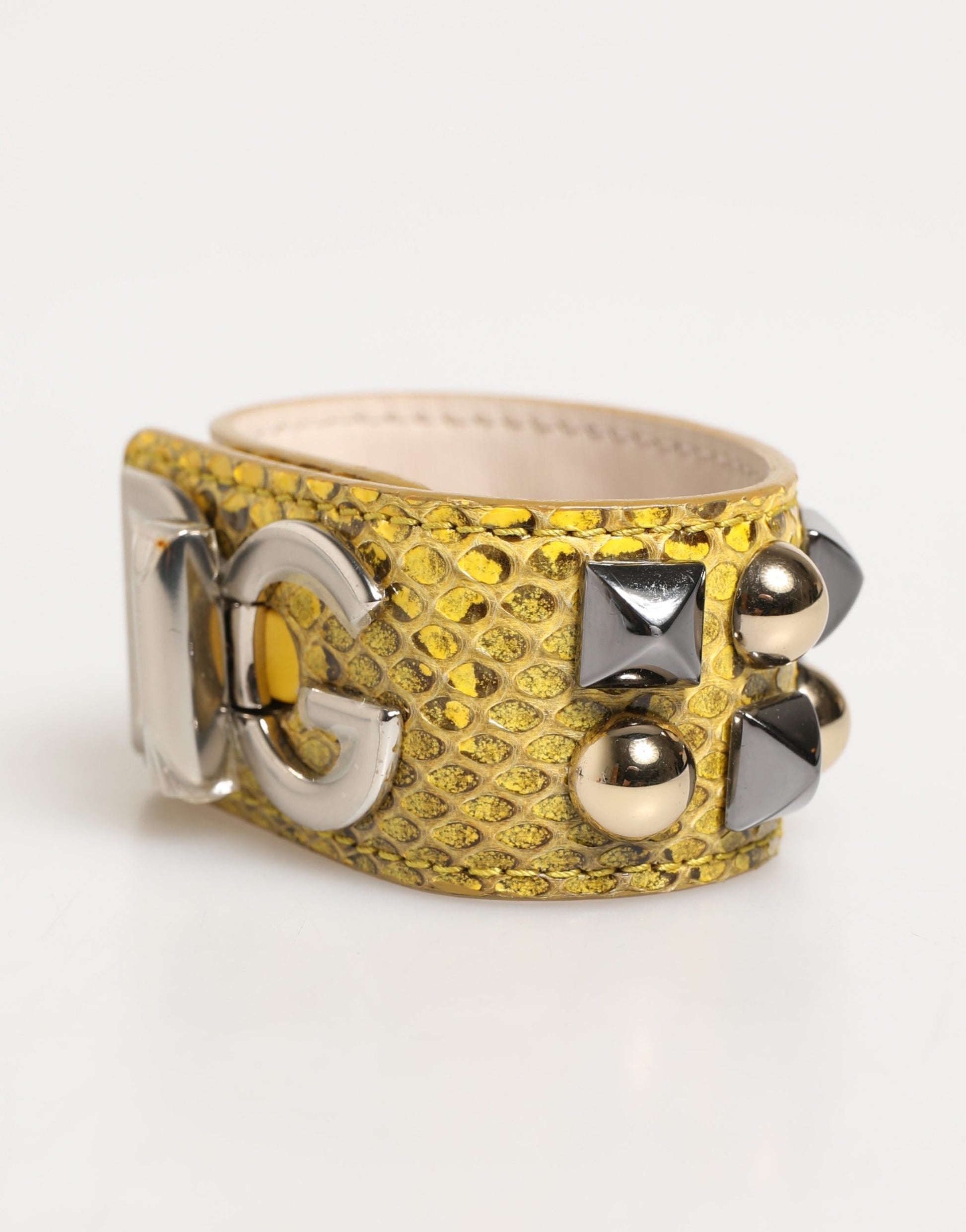Yellow Leather Cuff Studded Embellished Bracelet
