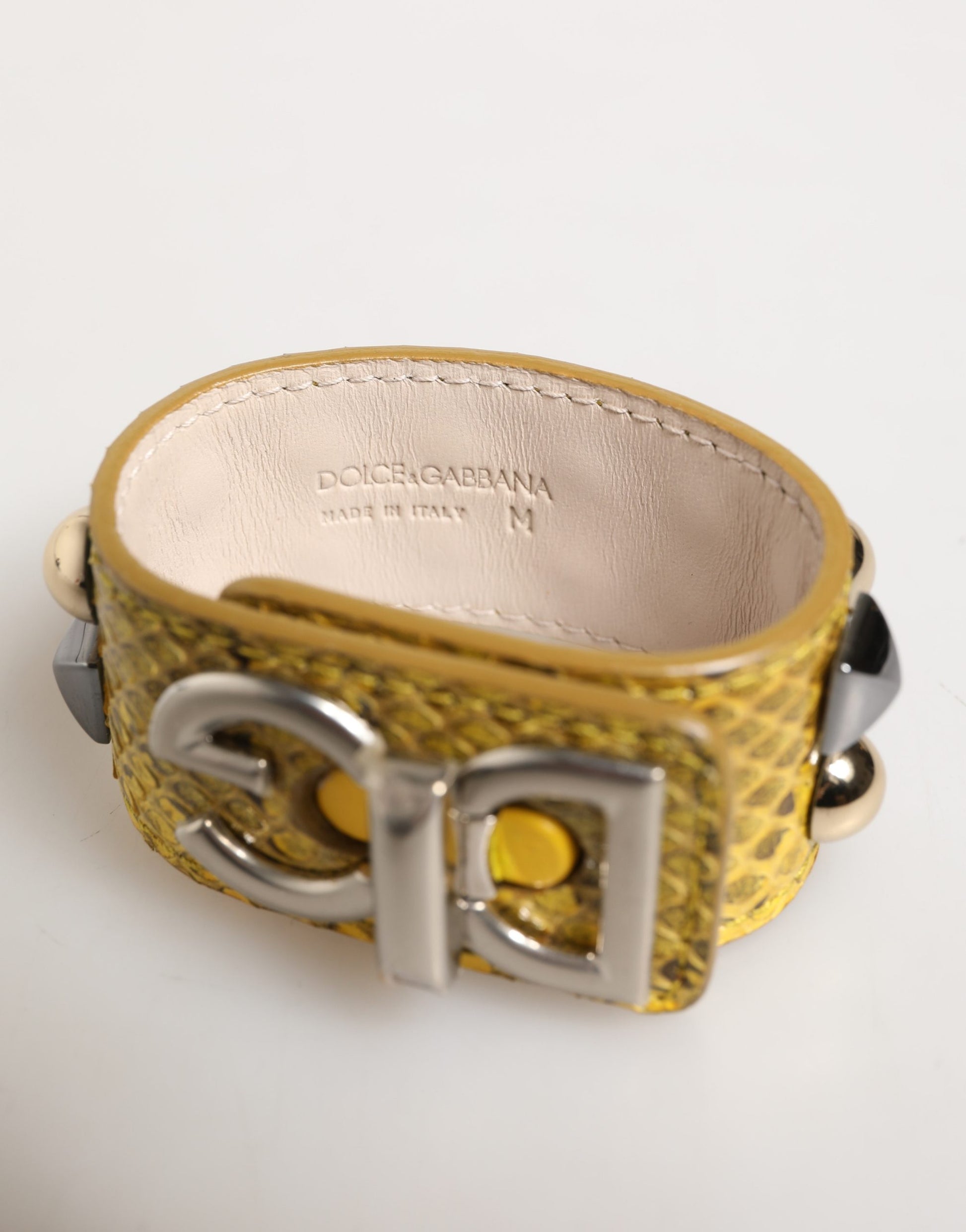 Yellow Leather Cuff Studded Embellished Bracelet
