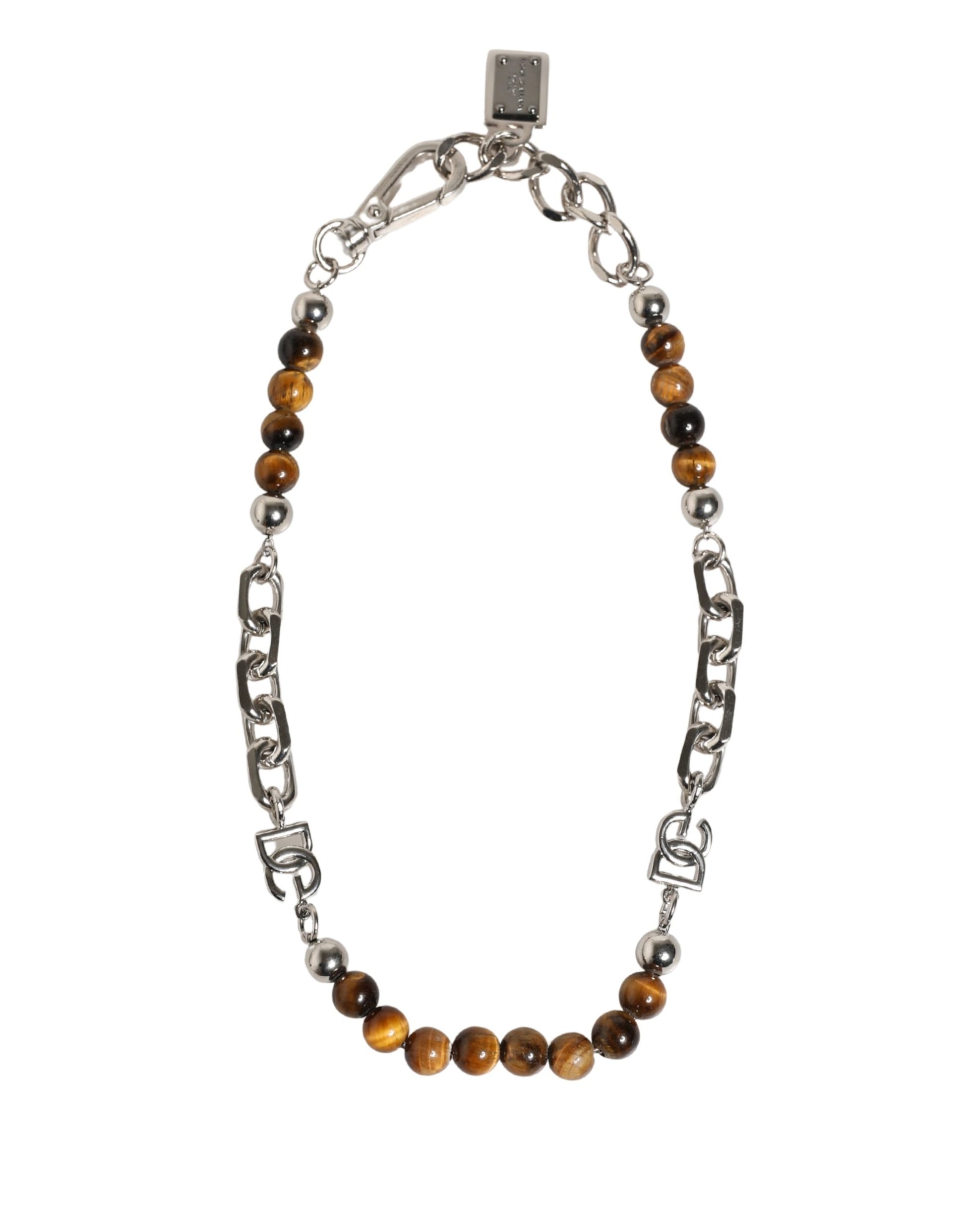 Silver Tone Brass Chain Beaded Gem DG Logo Bracelet