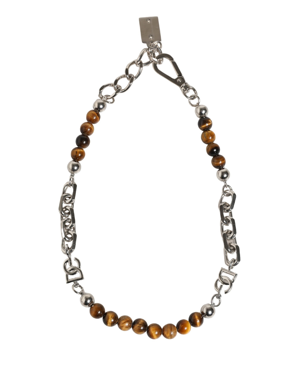 Silver Tone Brass Chain Beaded Gem DG Logo Bracelet