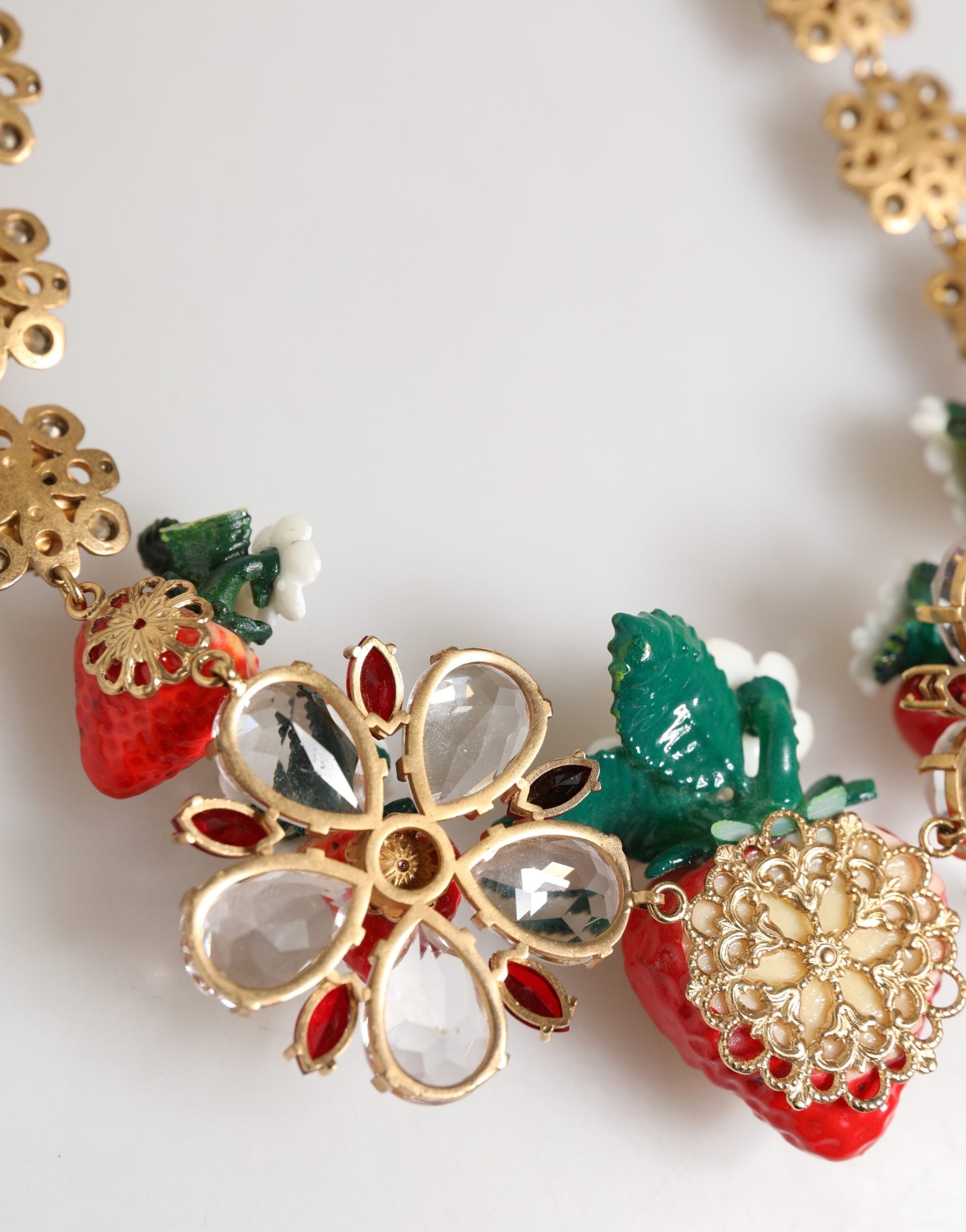 Gold Brass FRUIT Pendants Flowers Crystal Logo Necklace