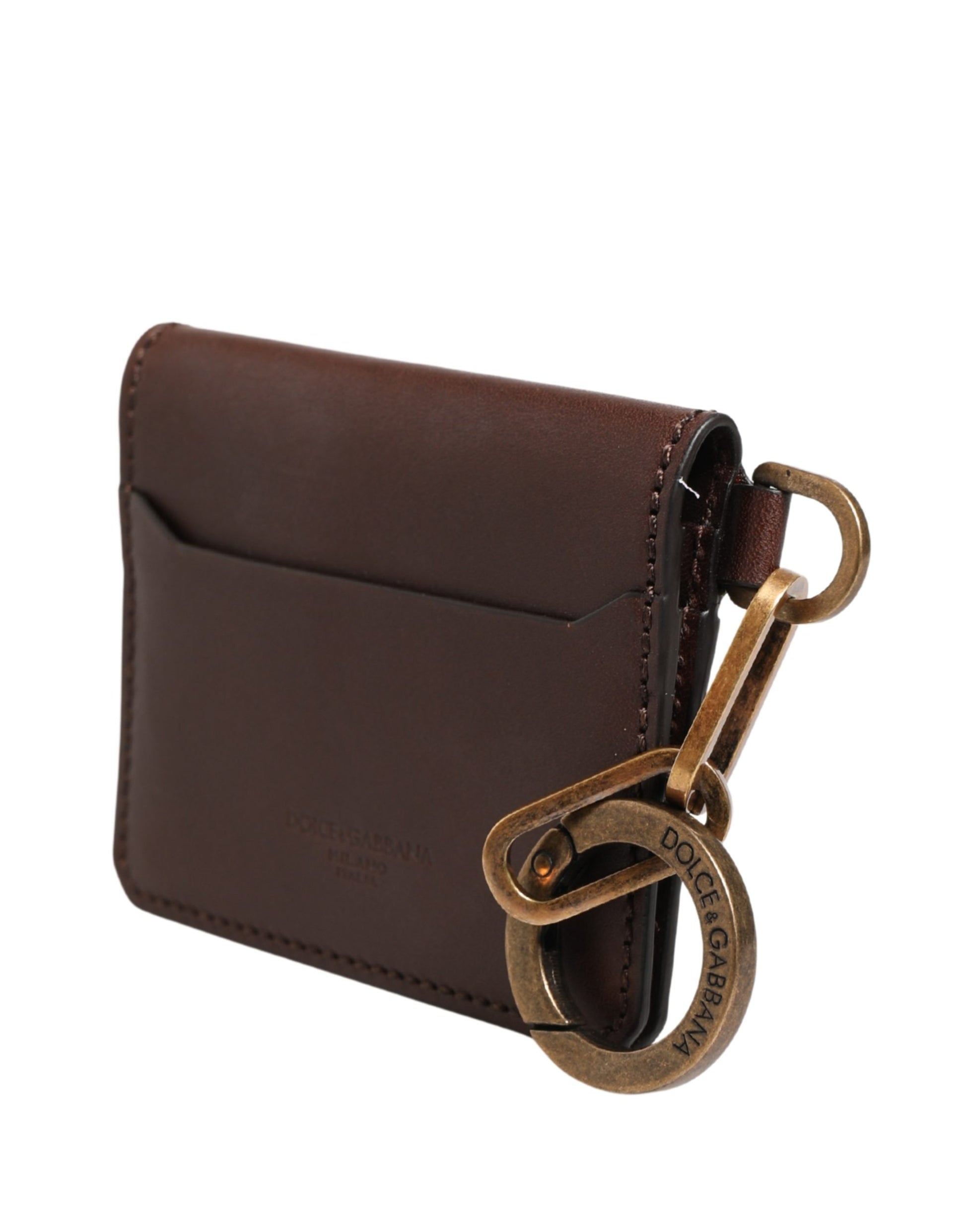 Brown Leather Logo Embossed Key Chain Card Holder Wallet
