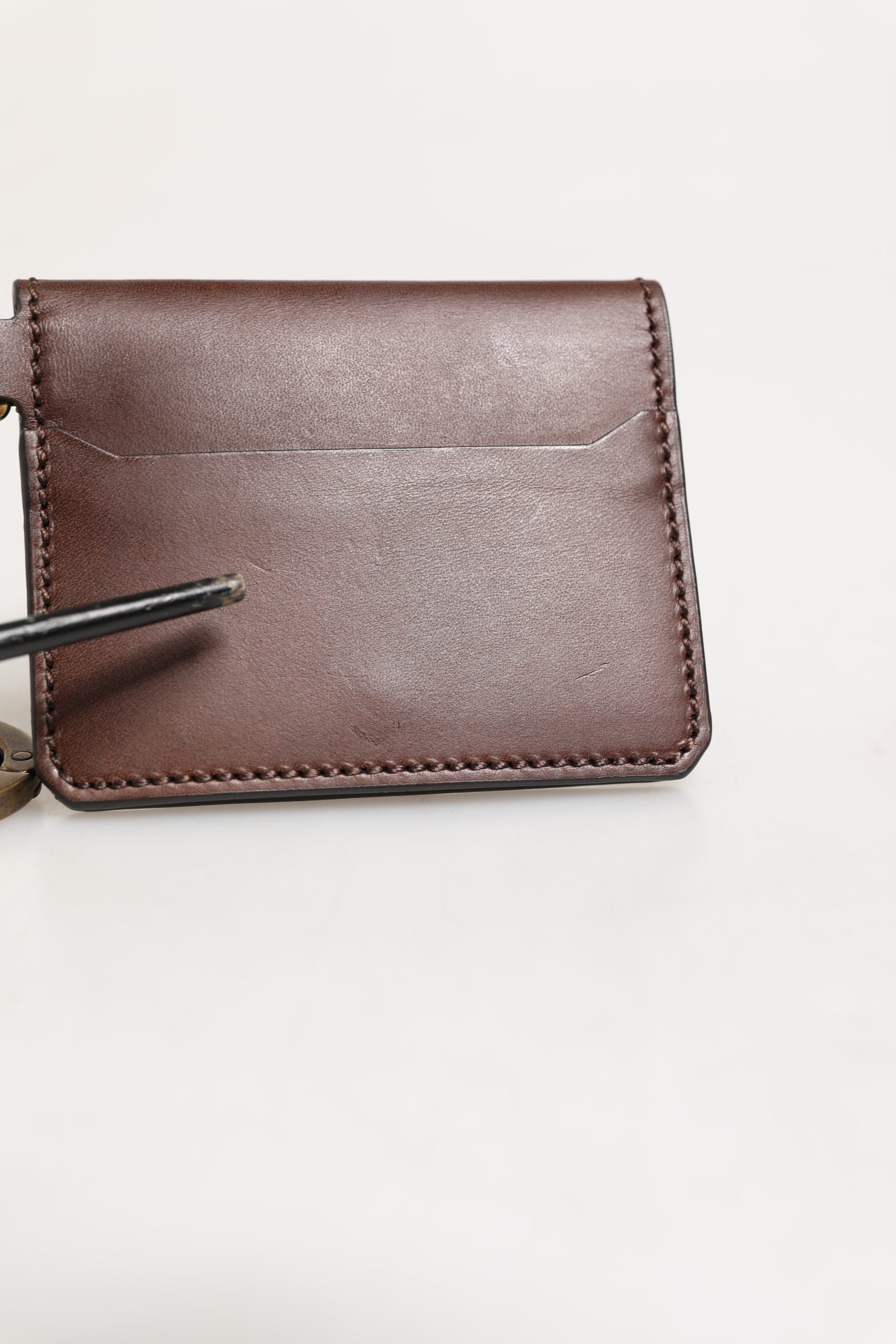 Brown Leather Logo Embossed Key Chain Card Holder Wallet