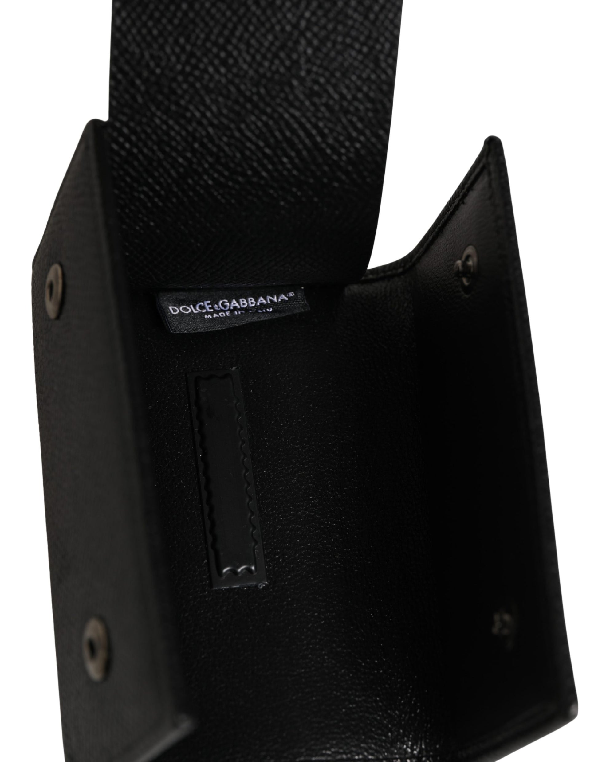 Black Leather Silver Metal Logo Plaque Trifold Keyring