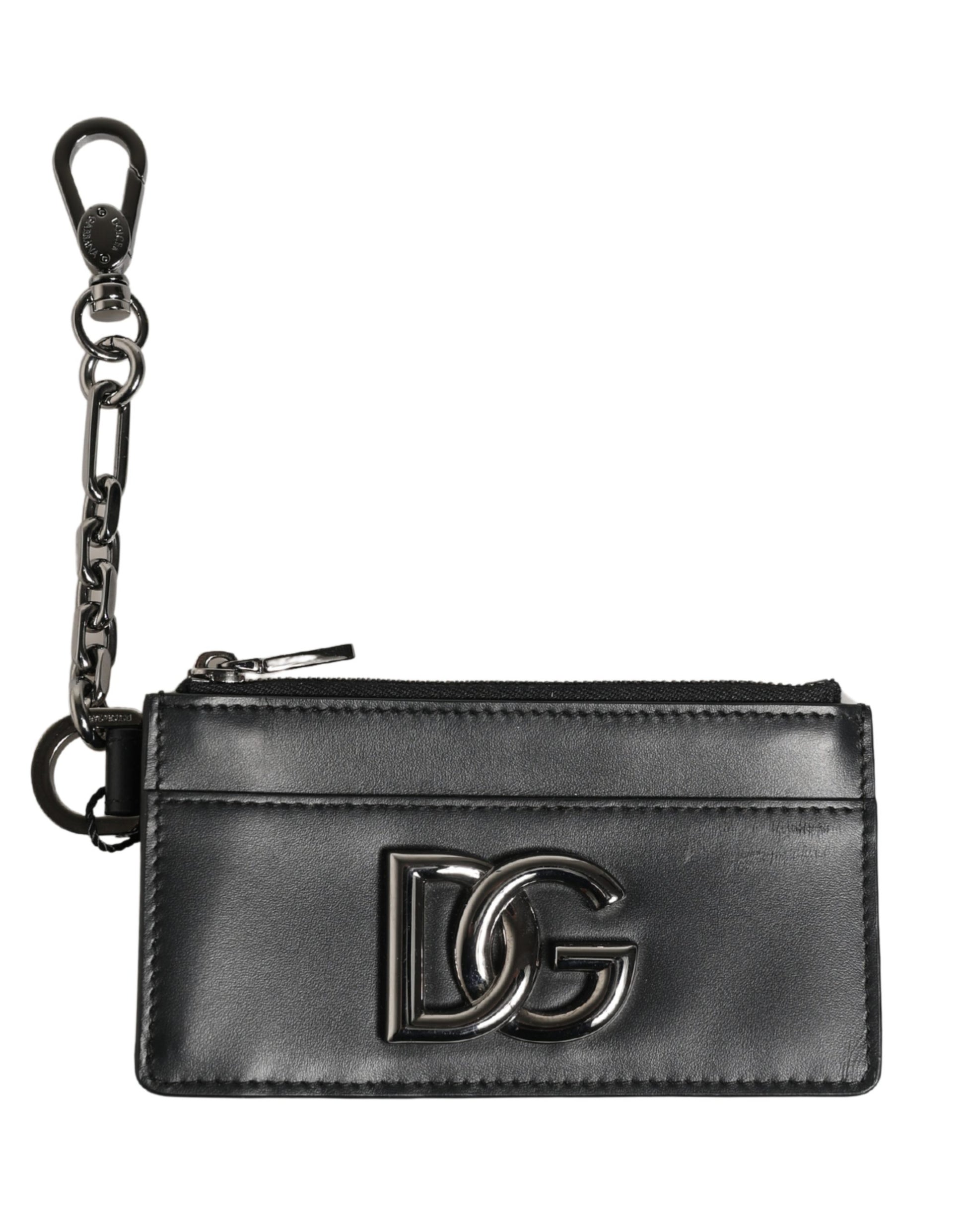 Black Calfskin Leather DG Logo Card Holder Women Wallet