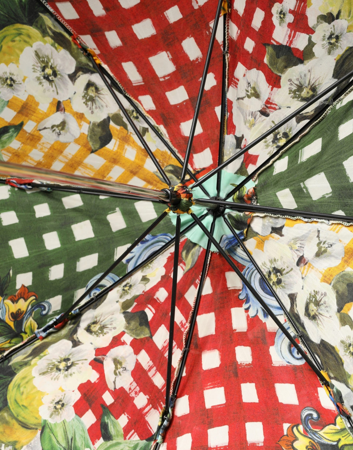 Multicolor Carretto Siciliano Print Collapsible Umbrella
