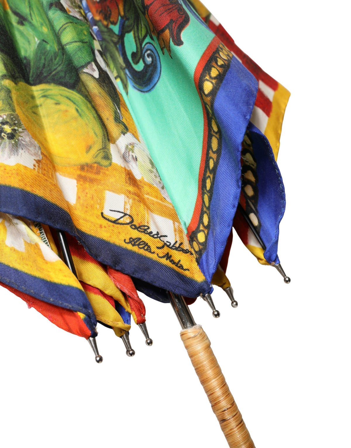 Multicolor Carretto Siciliano Print Collapsible Umbrella