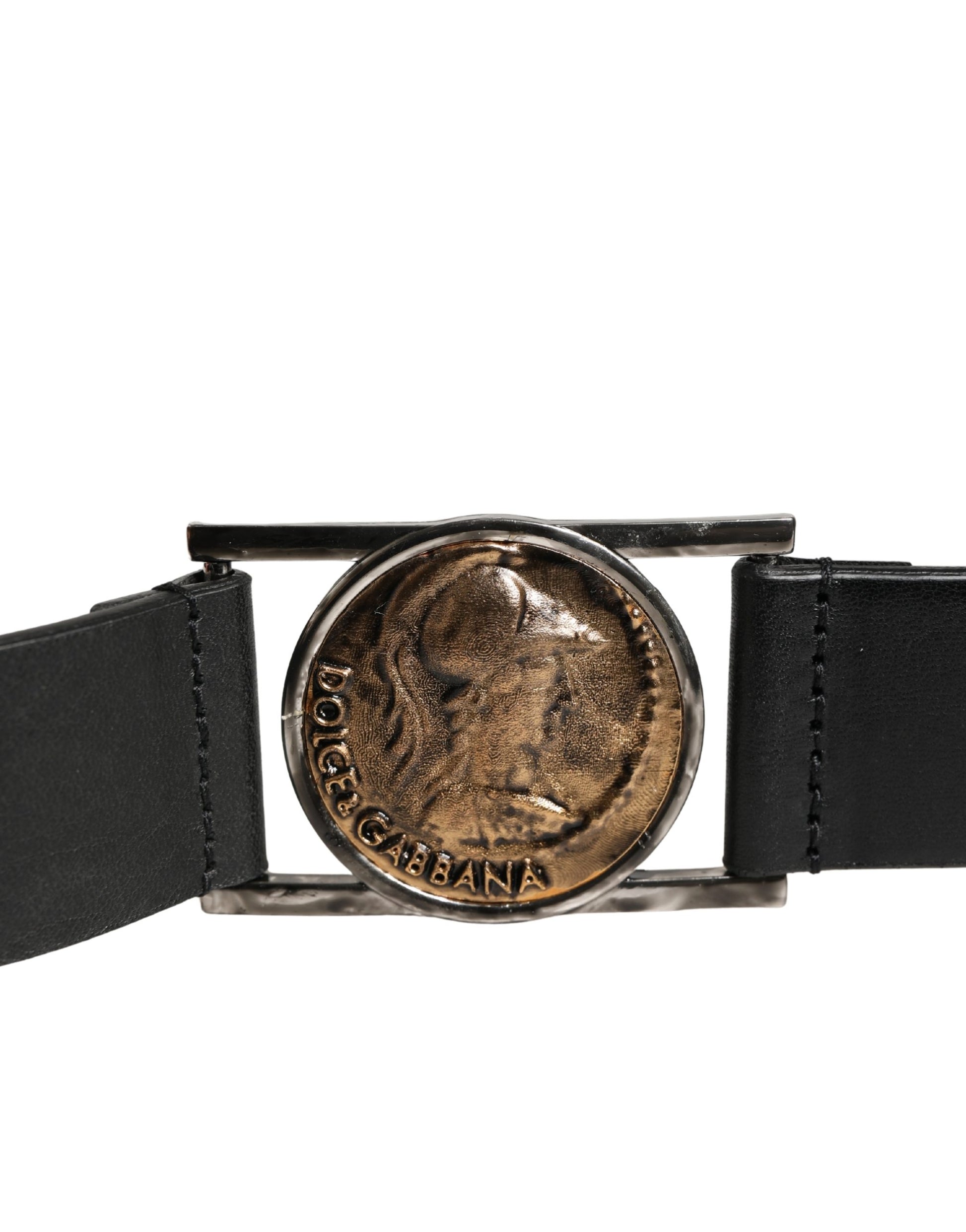 Men Black Classic Leather Metal Buckle Belt