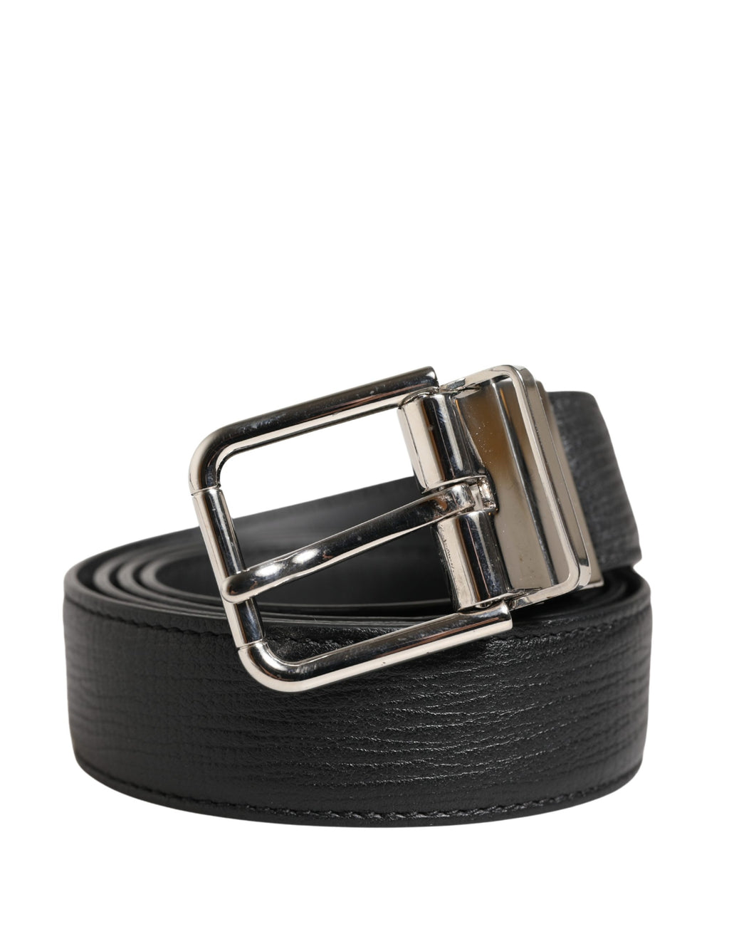 Men Black Classic Leather Metal Buckle Belt