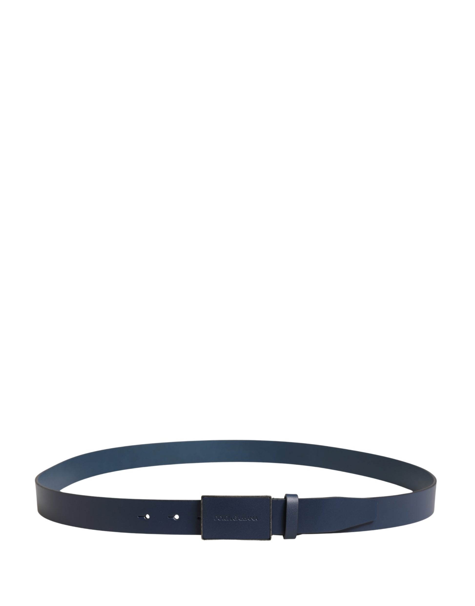 Blue Calf Leather Logo Metal Buckle Belt