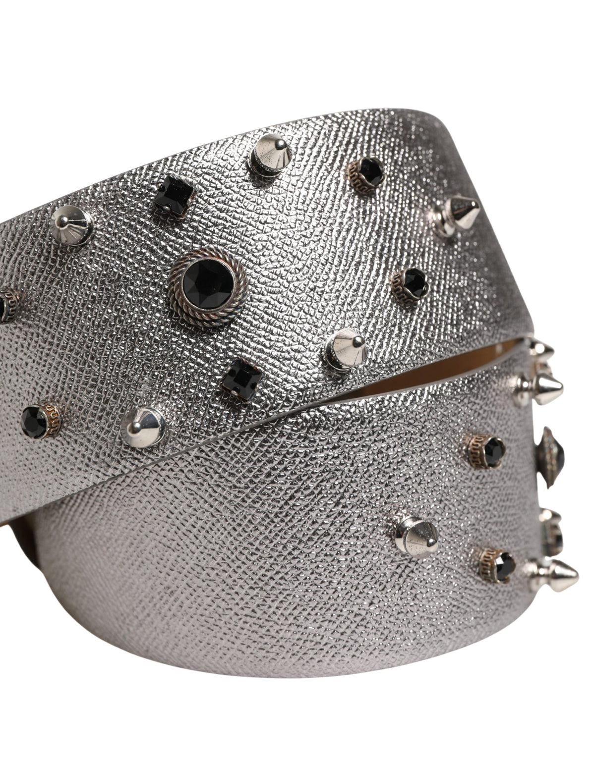 Silver Leather Crystal Metal Buckle Belt