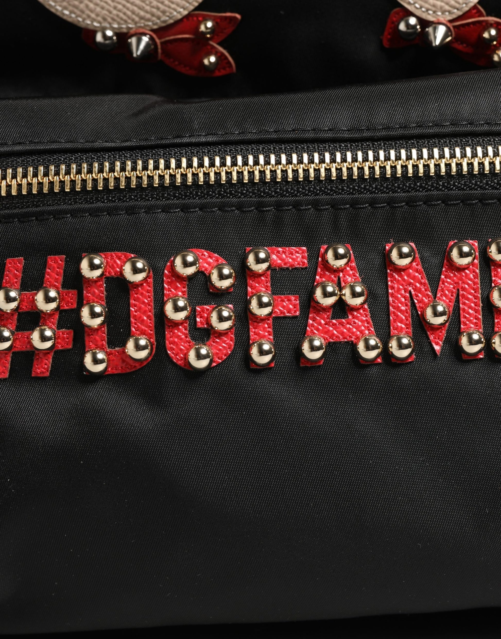 VULCANO Black Nylon #DGFAMILY Embellished Backpack Bag