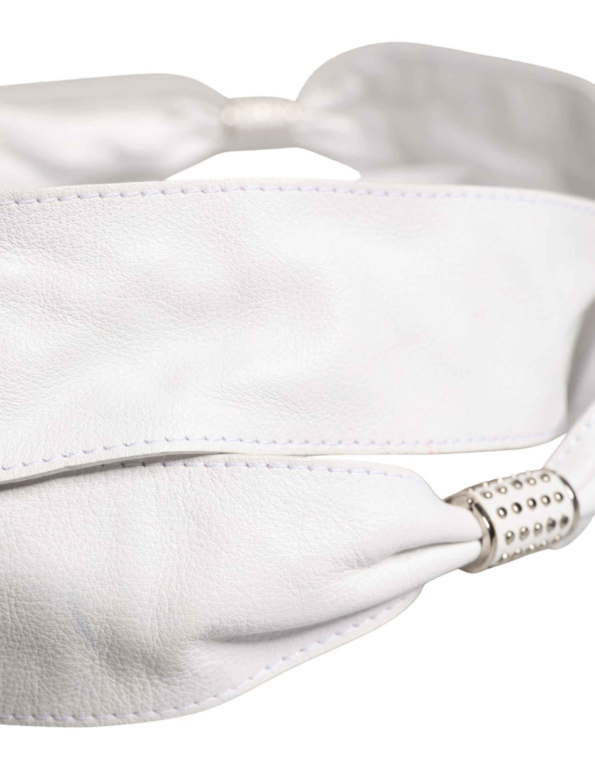 Women White Leather Embellished Wide Waist Cintura Belt