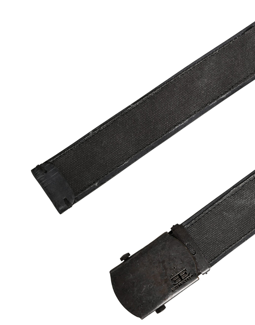 Black Leather Cotton Logo Metal Buckle Belt