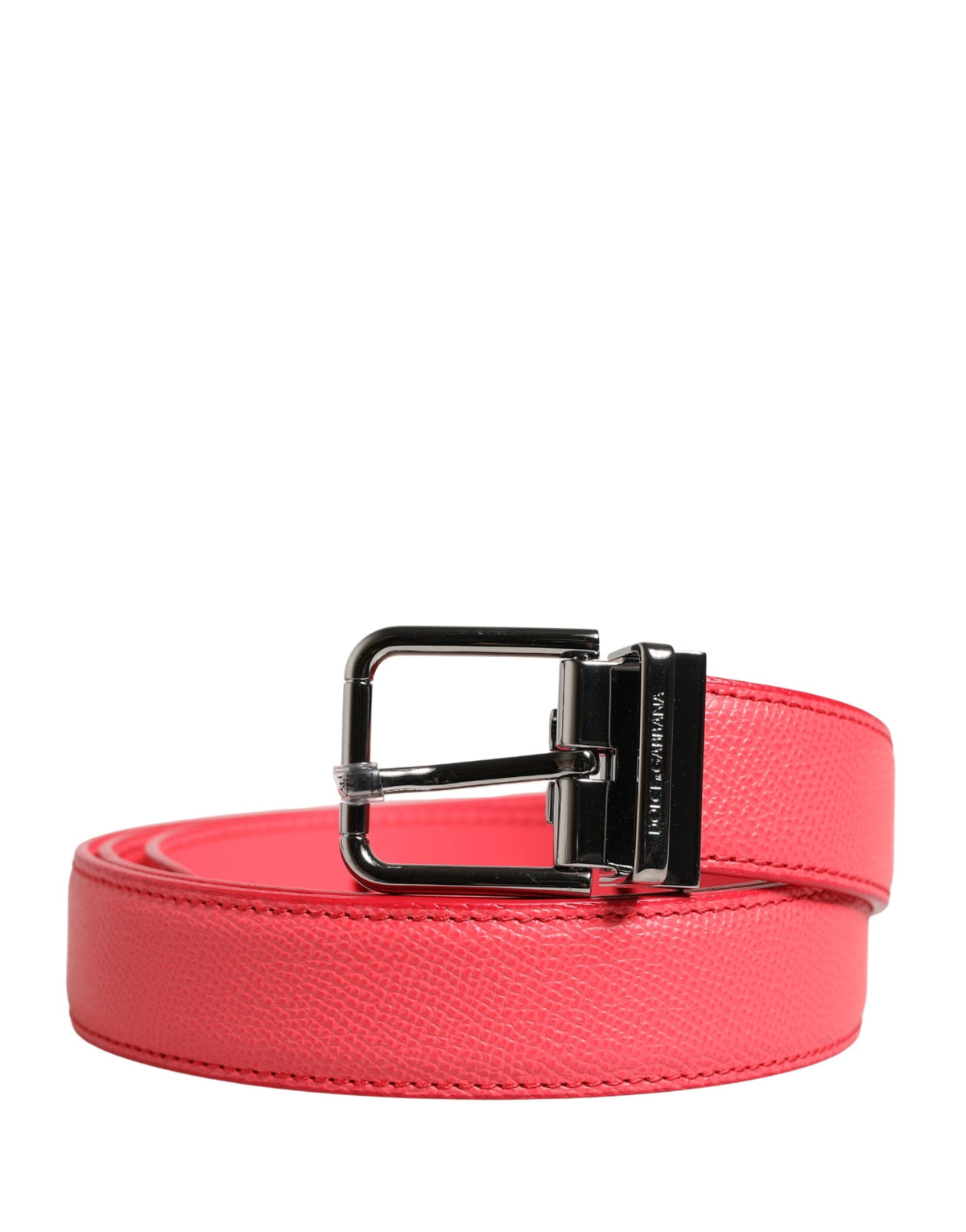 Pink Calf Leather Silver Metal Buckle Belt