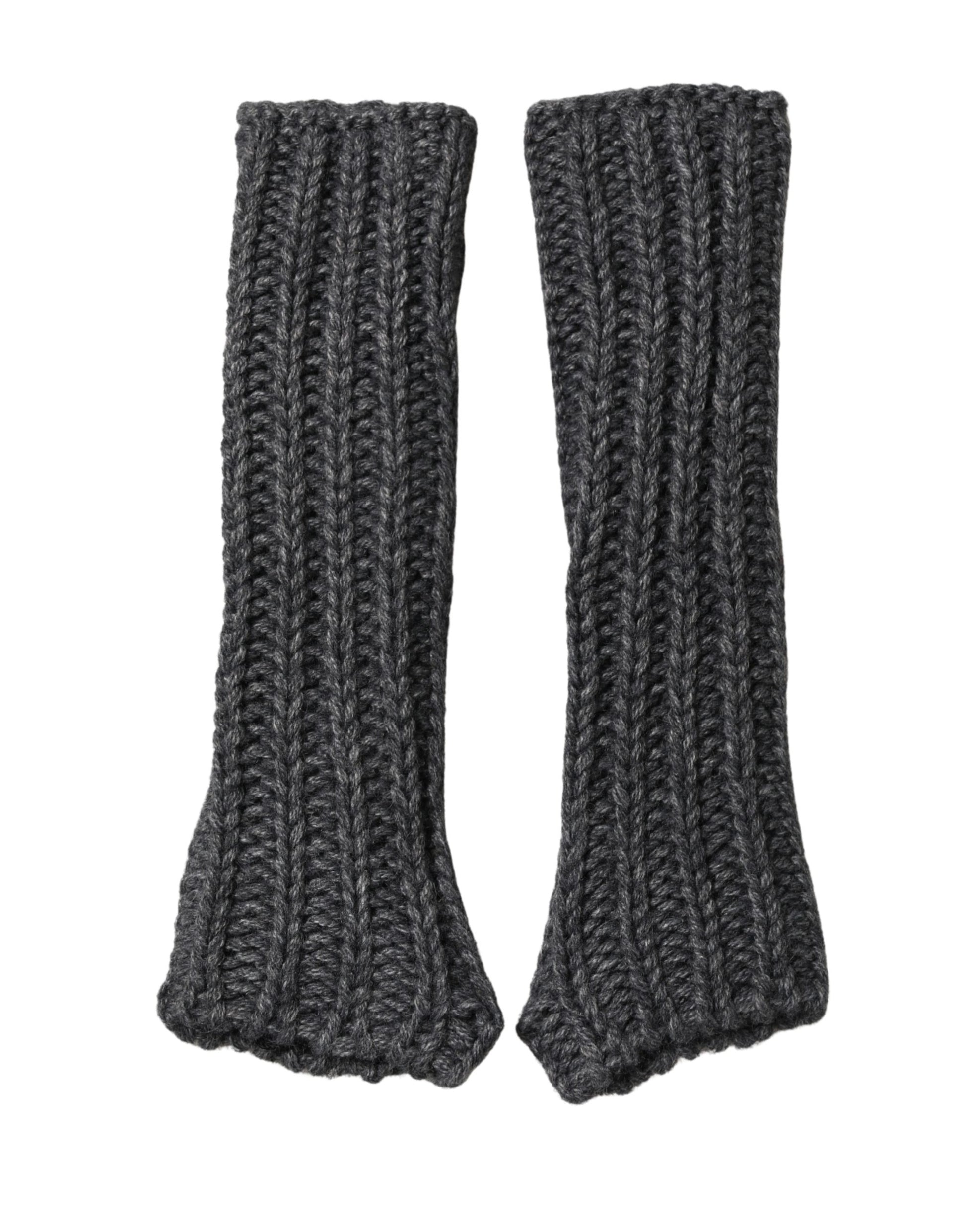 Gray Acrylic Knitted Fingerless Arm Warmer Gloves