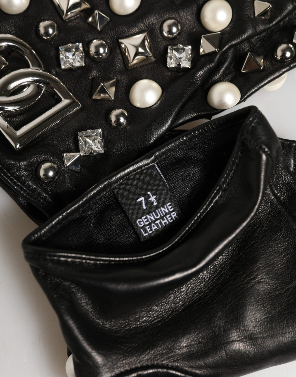 Black Pearl Embellished Wrist Length Gloves