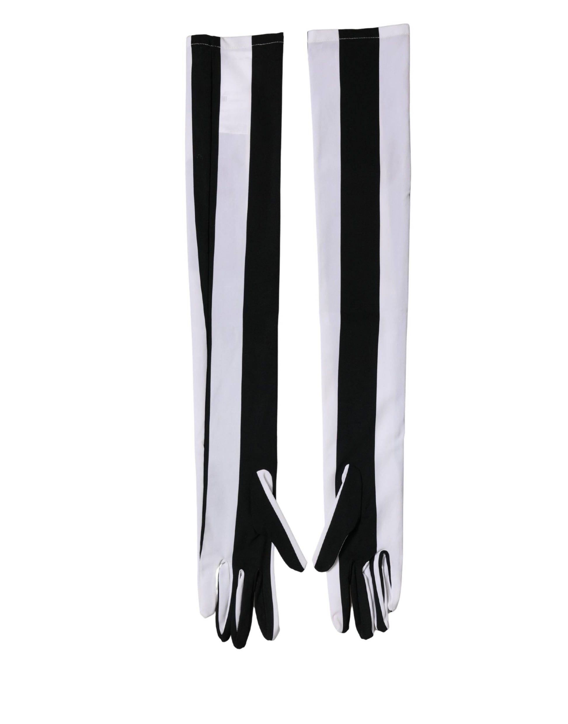 Black White Stripes Nylon Elbow Length Women Gloves