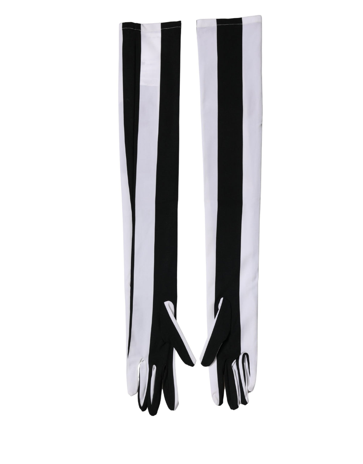 Black White Stripes Nylon Elbow Length Women Gloves