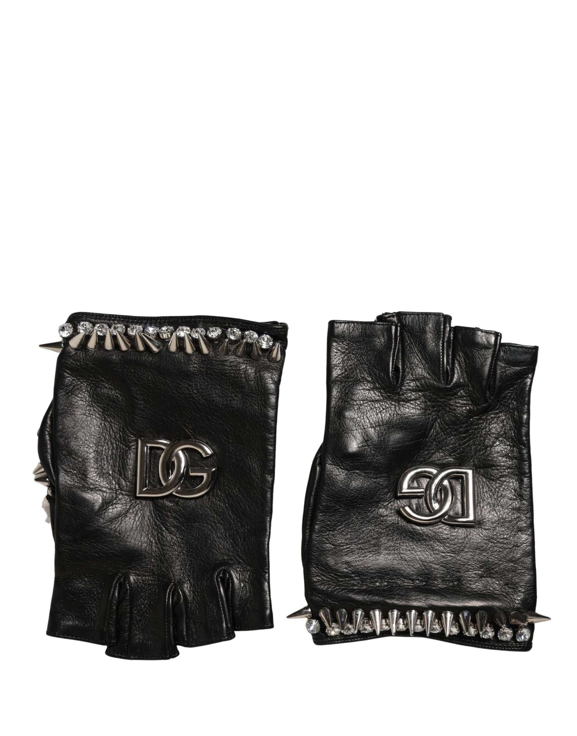 Women Black Embellished Wrist Length Mitten Gloves