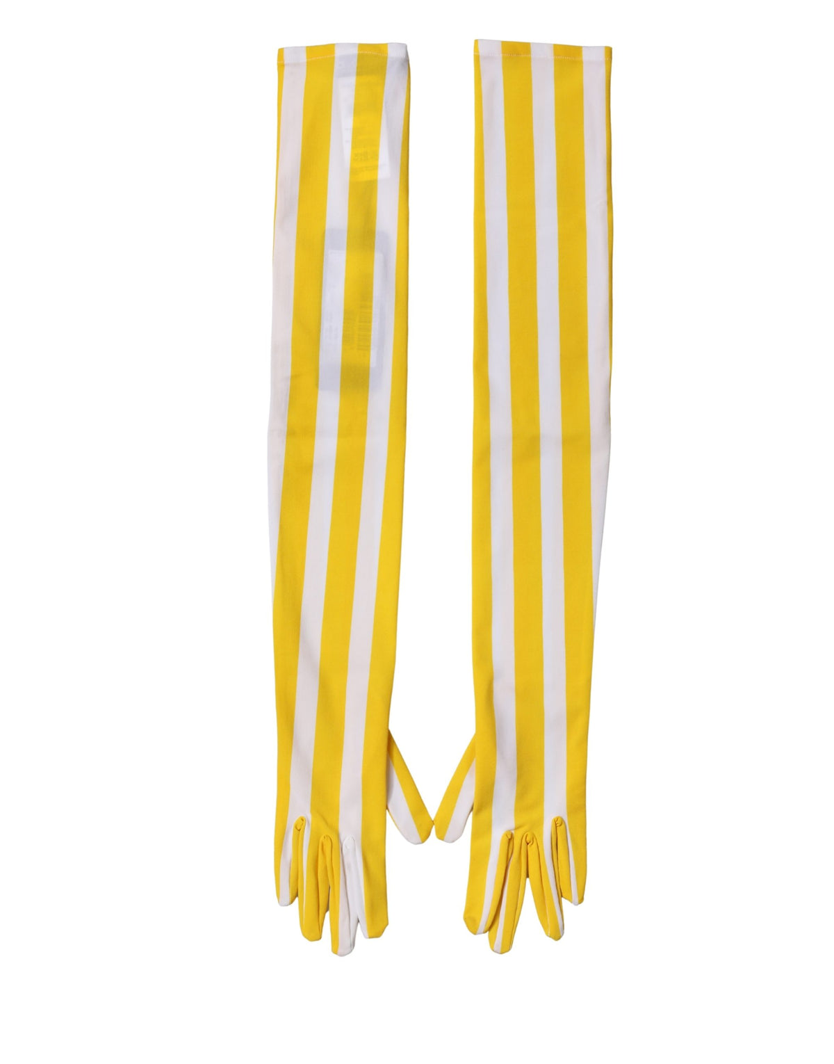 Yellow White Stripes Nylon Elbow Length Women Gloves