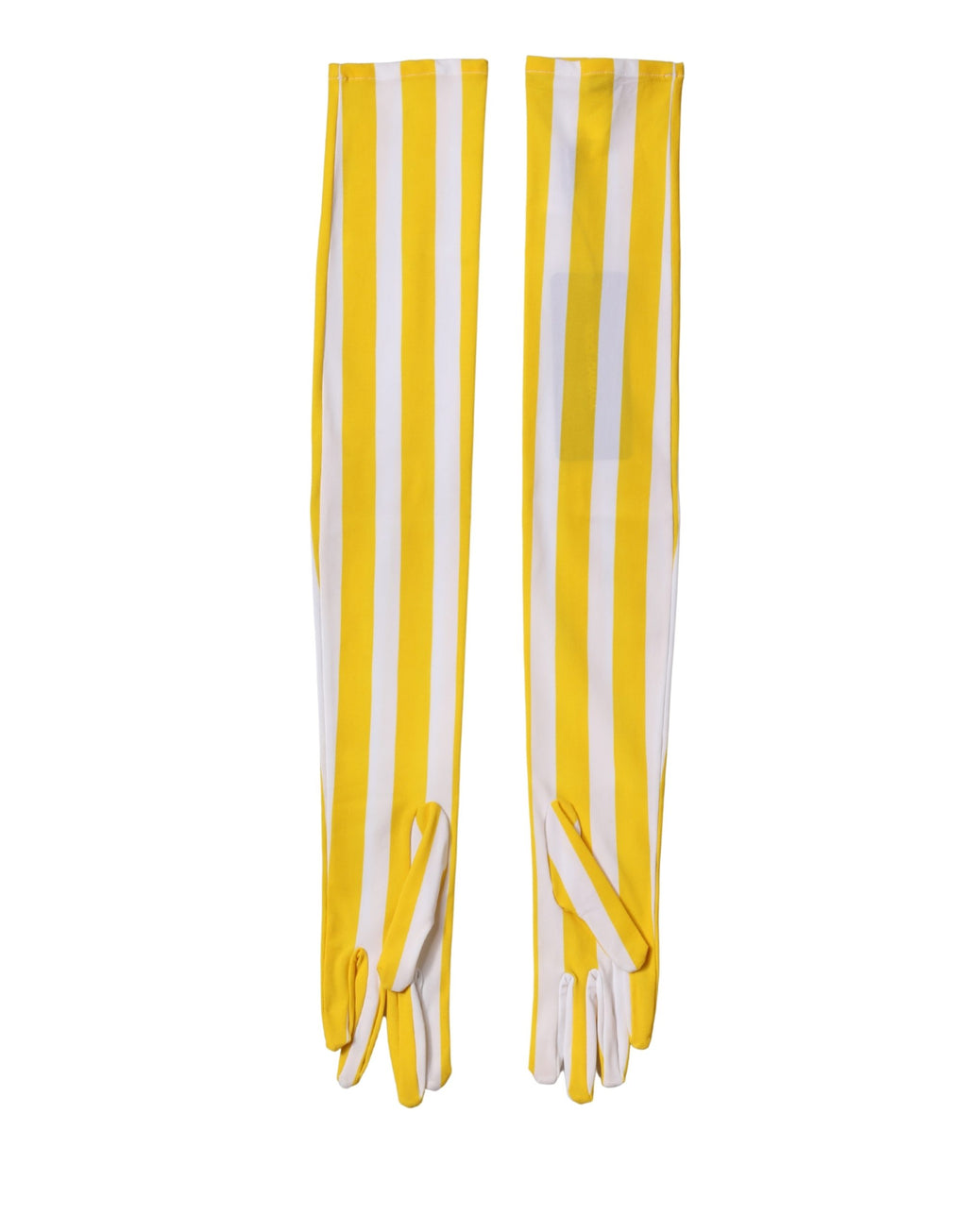 Yellow White Stripes Nylon Elbow Length Women Gloves