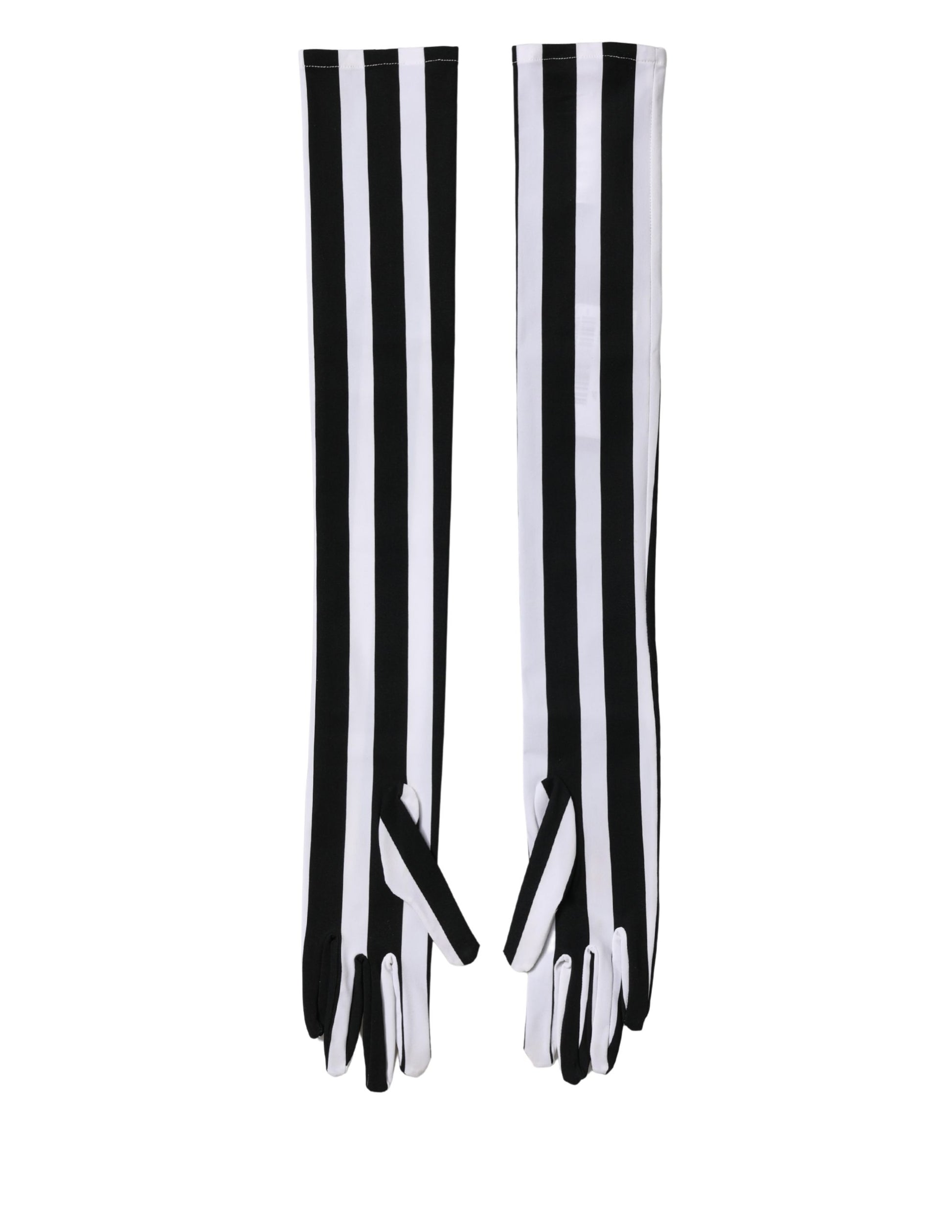 Black White Stripes Nylon Elbow Length Women Gloves