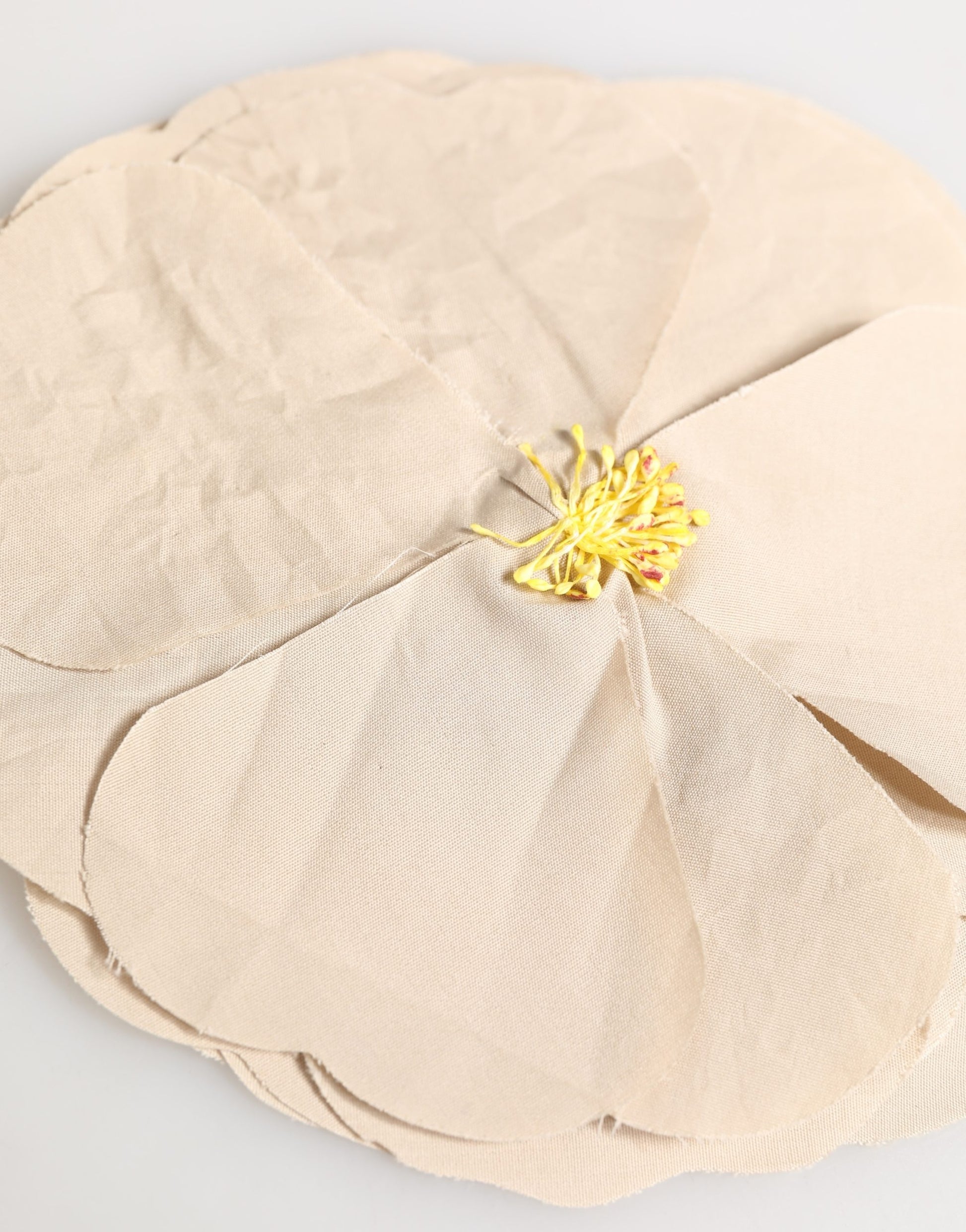 Beige Floral Motif Silk Blend Poplin Fabric Pin  Brooch