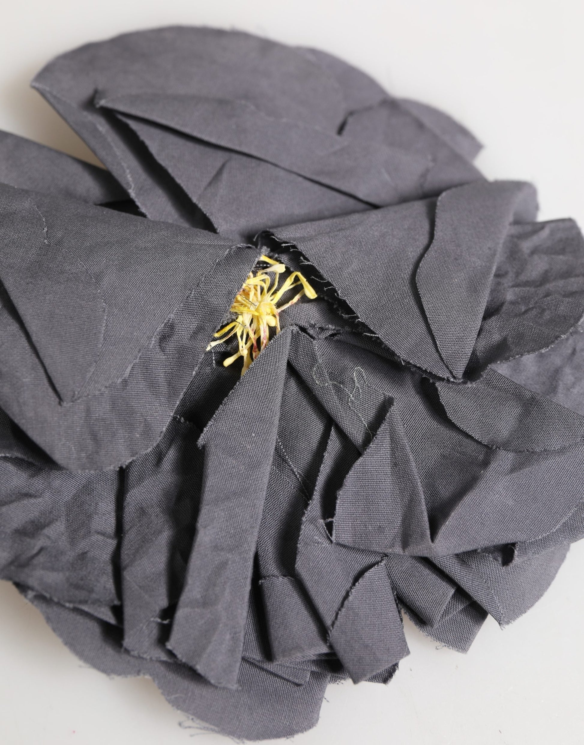 Gray Floral Motif Silk Blend Poplin Fabric Bar Pin  Brooch